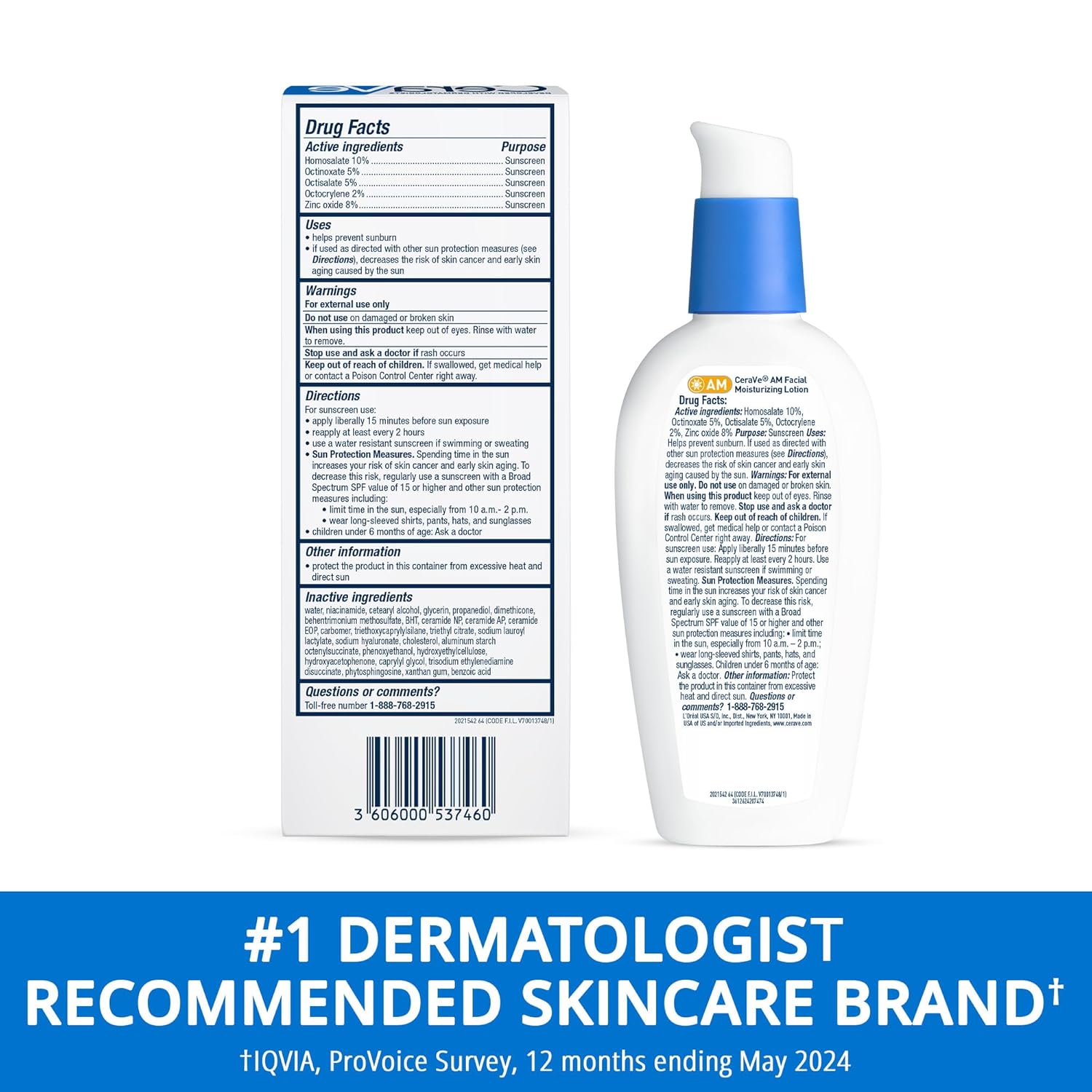 CeraVe AM Facial Moisturizing Lotion with SPF 30, Oil - Free Face Moisturizer with SPF, Formulated with Hyaluronic Acid, Niacinamide & Ceramides, Non - Comedogenic, Broad Spectrum Sunscreen, 3 Ounce - 24hrsmart