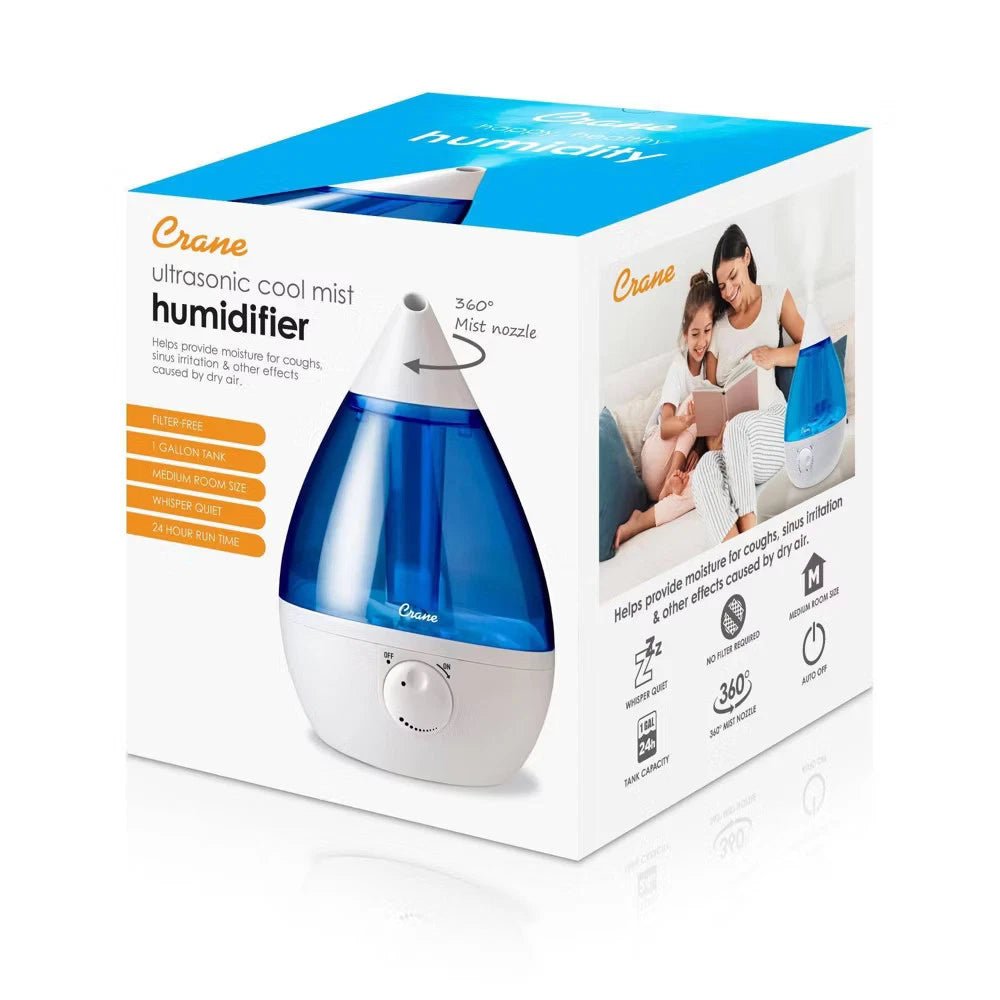 Crane Ultrasonic Cool Mist Humidifier 1 Gal Blue Quiet Air - 24hrsmart