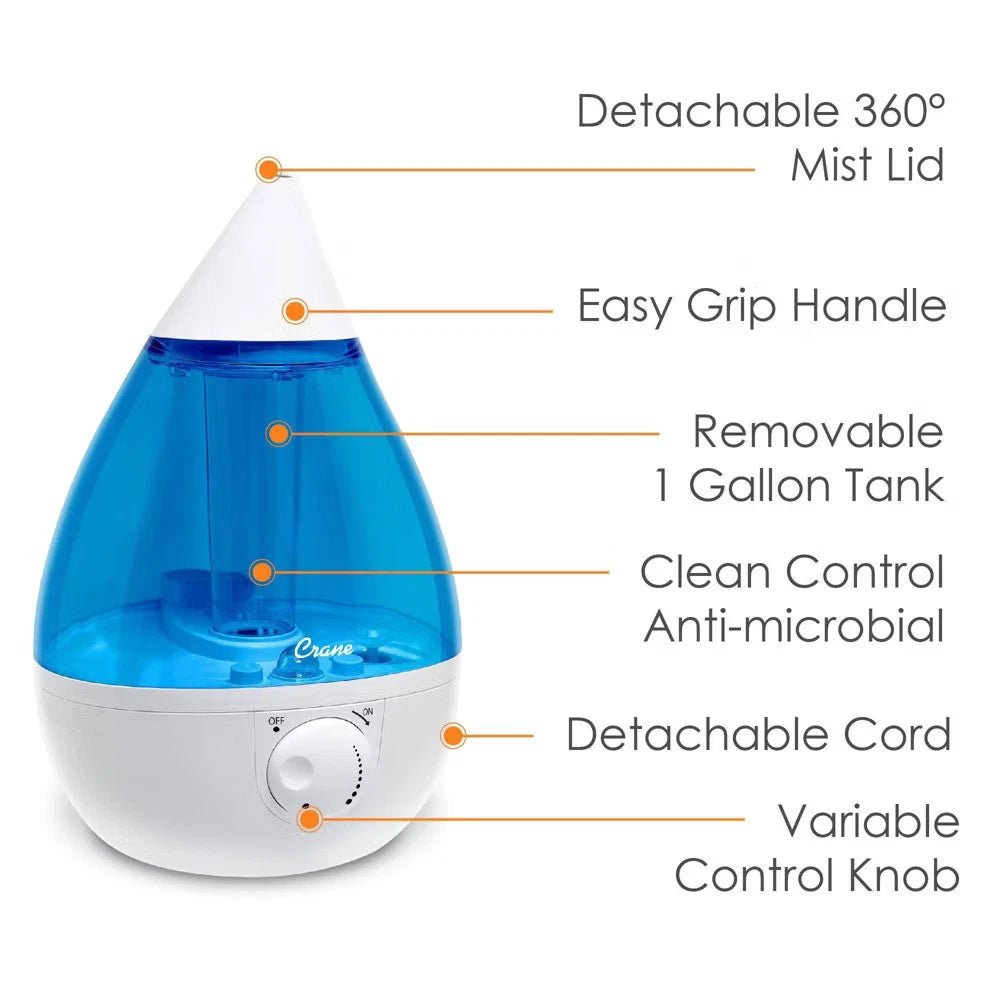 Crane Ultrasonic Cool Mist Humidifier 1 Gal Blue Quiet Air - 24hrsmart