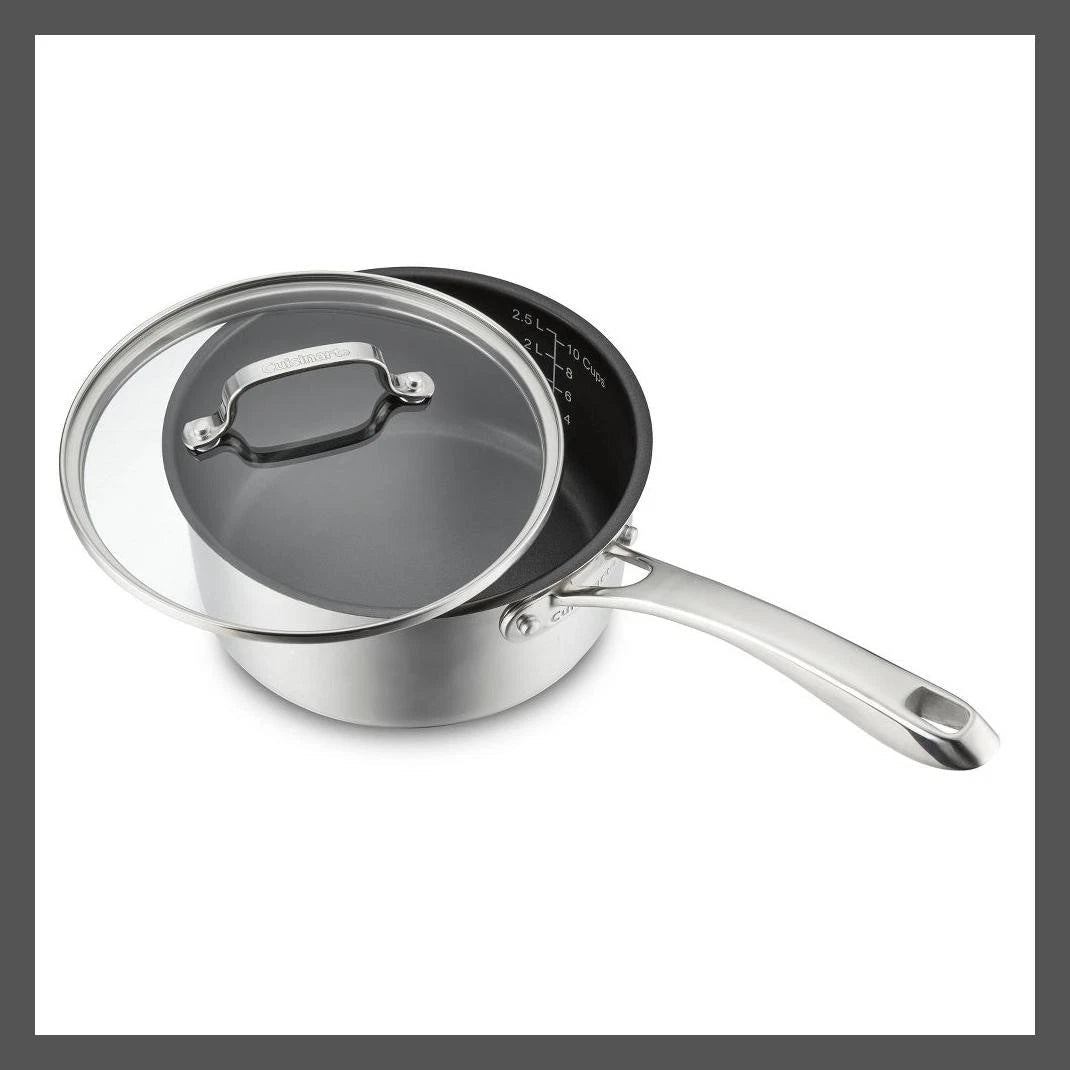 Cuisinart 2PC Ceramic Stainless Steel Sauce Pan Set 500F 3QT Silver Cover - 24hrsmart