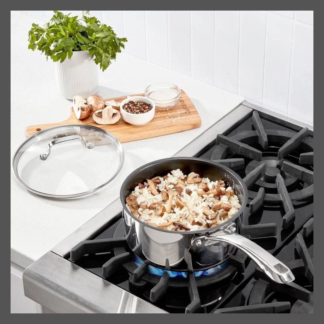 Cuisinart 2PC Ceramic Stainless Steel Sauce Pan Set 500F 3QT Silver Cover - 24hrsmart