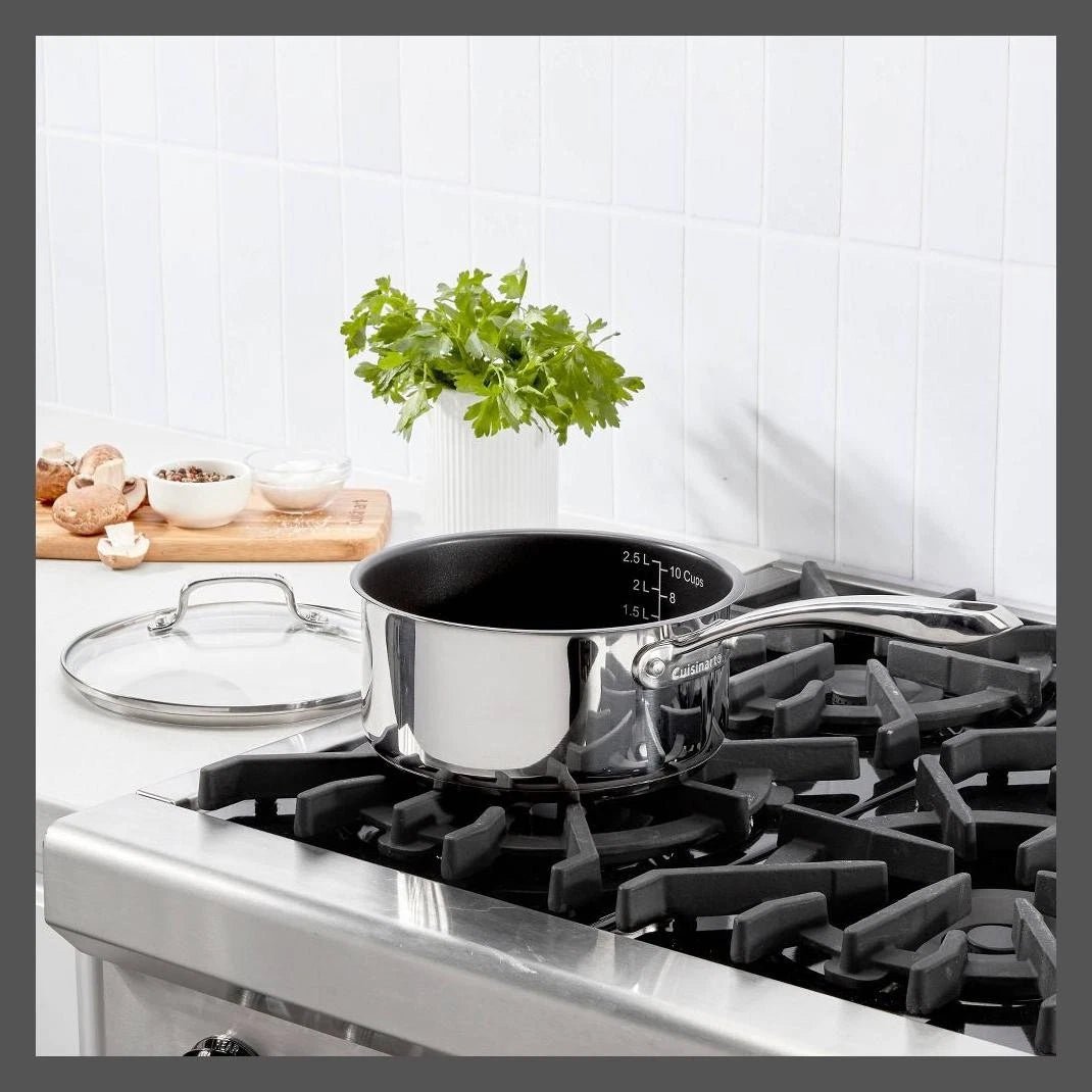 Cuisinart 2PC Ceramic Stainless Steel Sauce Pan Set 500F 3QT Silver Cover - 24hrsmart