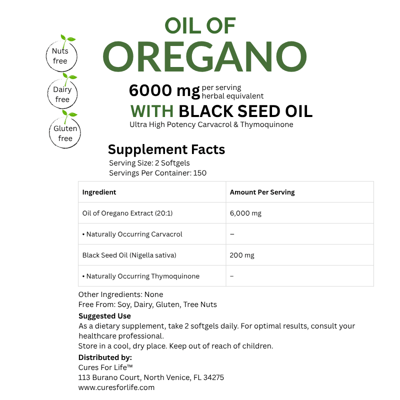 Cures For Life – Oil of Oregano with Black Seed Oil (300 Softgels) - 24hrsmart