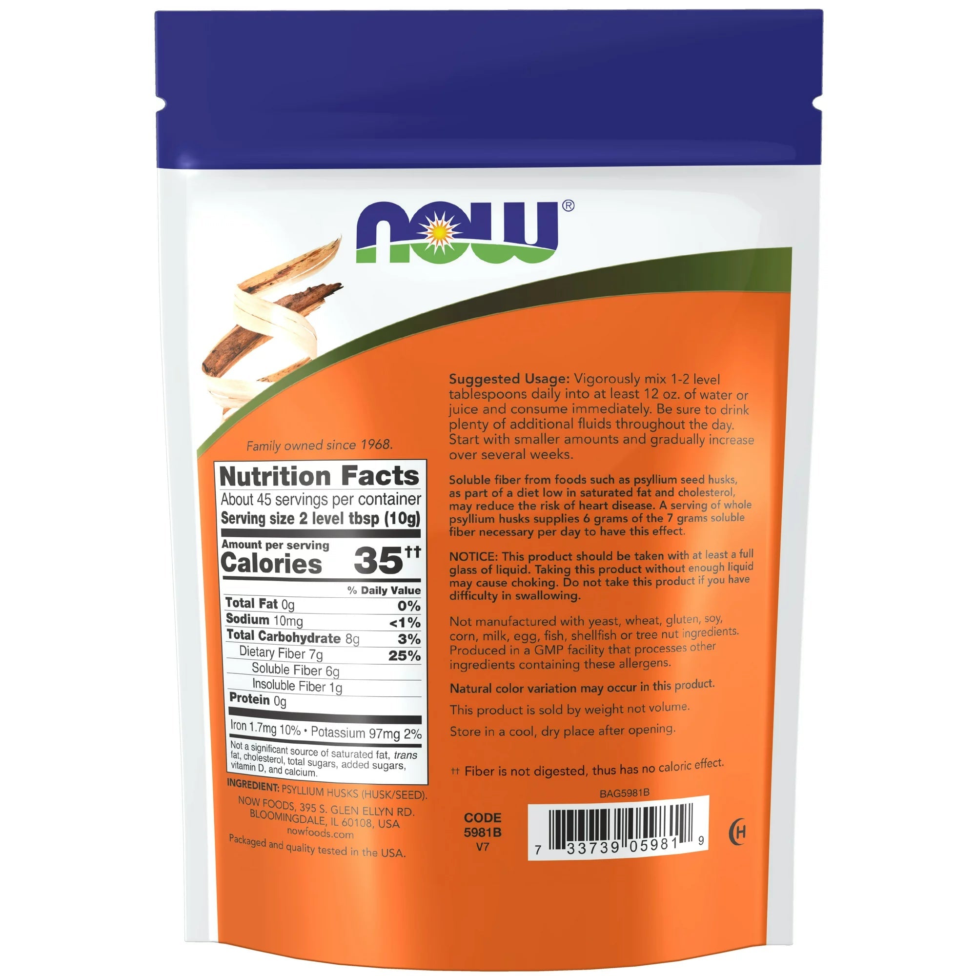 Now Foods Whole Psyllium Husk, 16 oz. 24Hr Smart