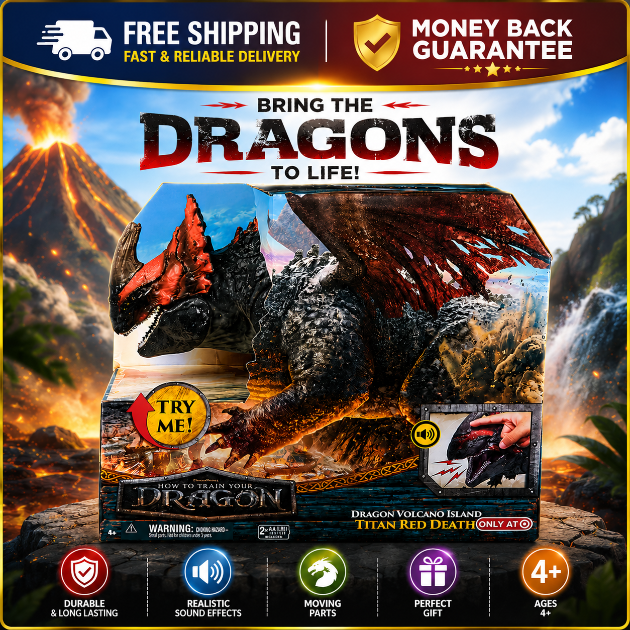 Best Titan Red Death Dragon Figure – Large Dragon Toy for Kids - 24hrsmart