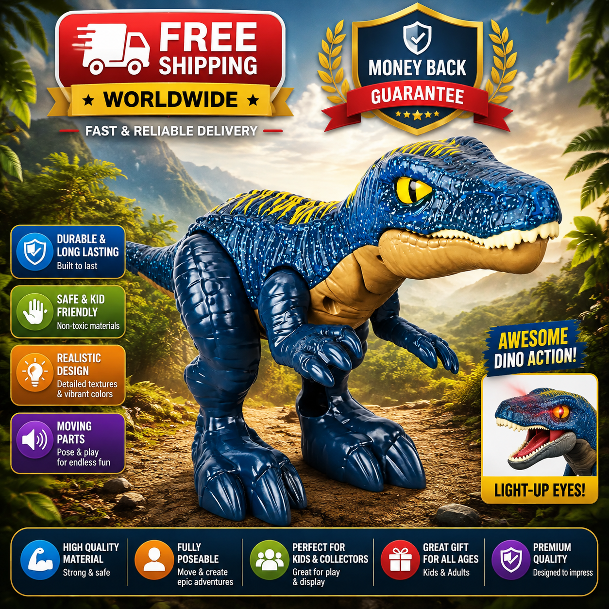 Fisher-Price Imaginext Jurassic World Growl & Glow Baryonyx Dinosaur with Lights - 24hrsmart