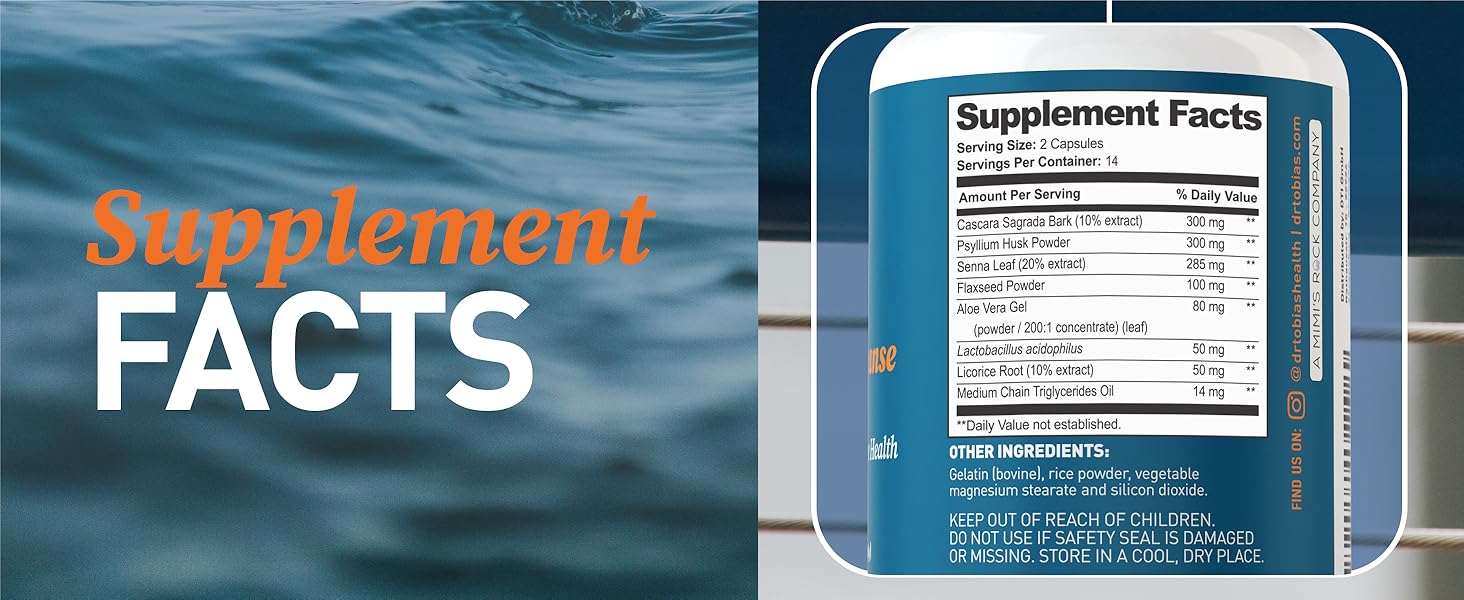 Dr. Tobias Colon 14 Day Cleanse, Advanced Gut Cleanse Detox for Women & Men with Cascara Sagrada, Psyllium Husk, Senna Leaf & Probiotics, Non-GMO Colon Cleanse, 28 Capsules 1-2 Daily 24Hr Smart