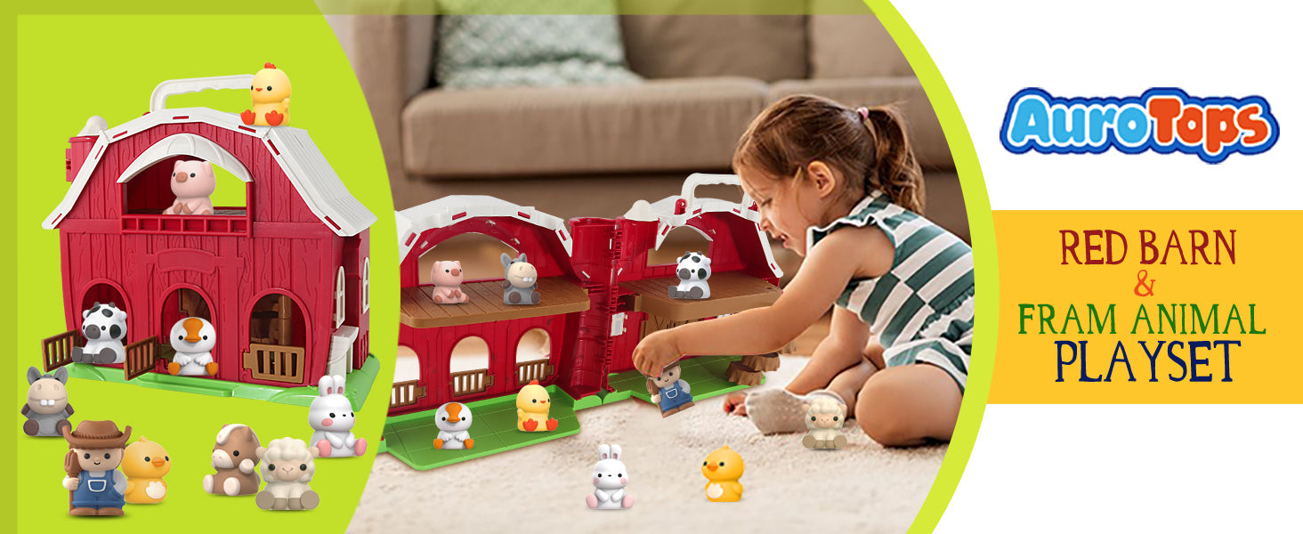 Toys for 1 2 3 Years Old Boys and Girls, Big Barn Toy with Farm Animal, Preschool Montessori Toy, Farm Playset with Big Red Barn & Farmer 24hrsmart