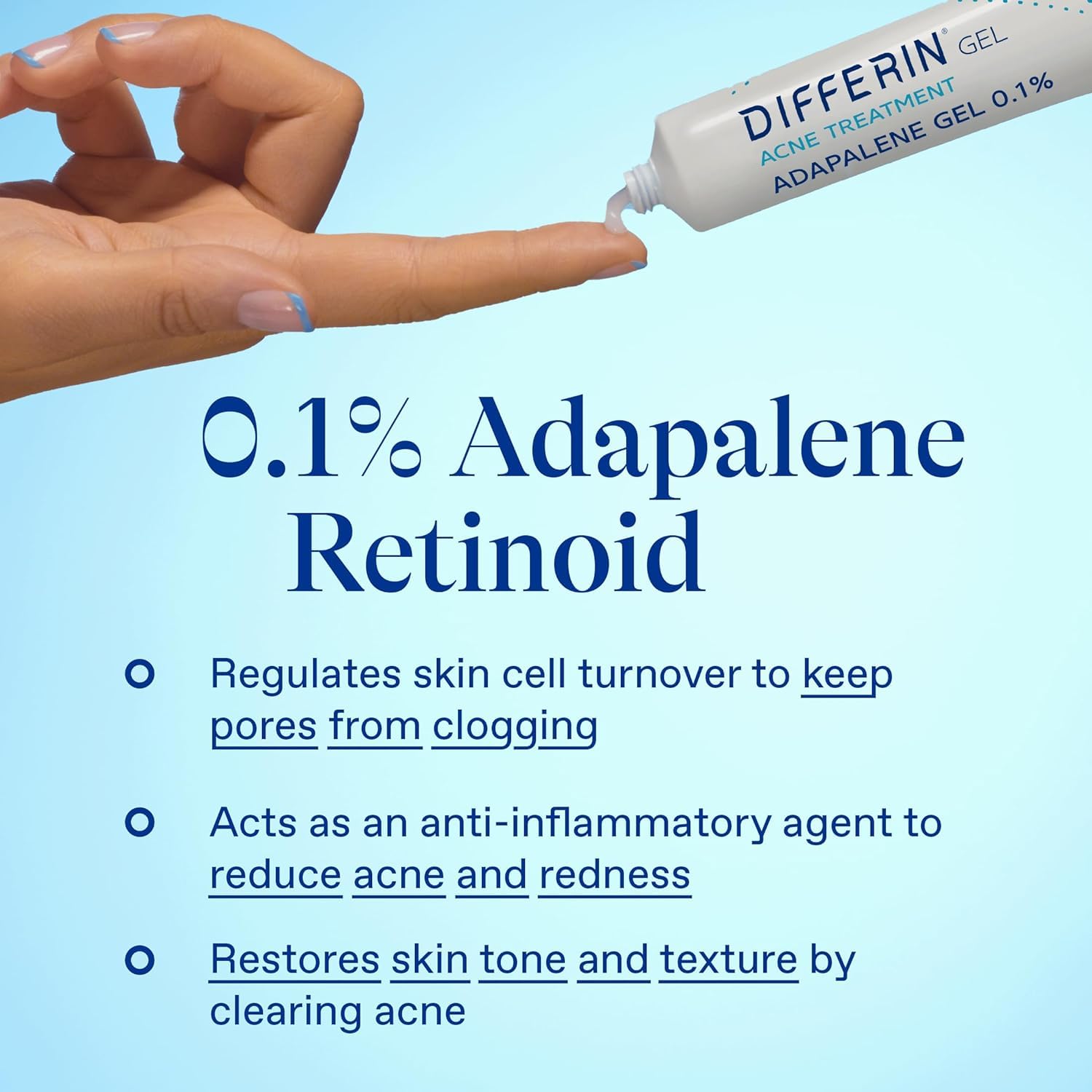 Differin Acne Treatment Gel, 30 Day Supply, Retinoid Treatment for Face with 0.1% Adapalene, Gentle Skin Care for Acne Prone Sensitive Skin, 15g Tube (Packaging May Vary) - 24hrsmart