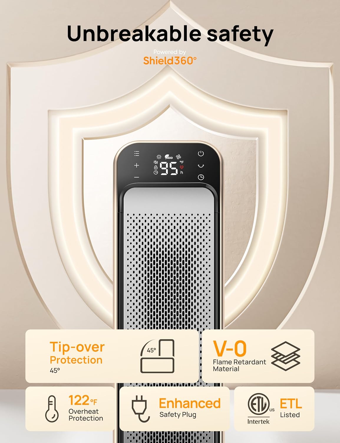 DREO 1500W PTC 25'' Space Heater Solaris Max Silver and Gold - 24hrsmart