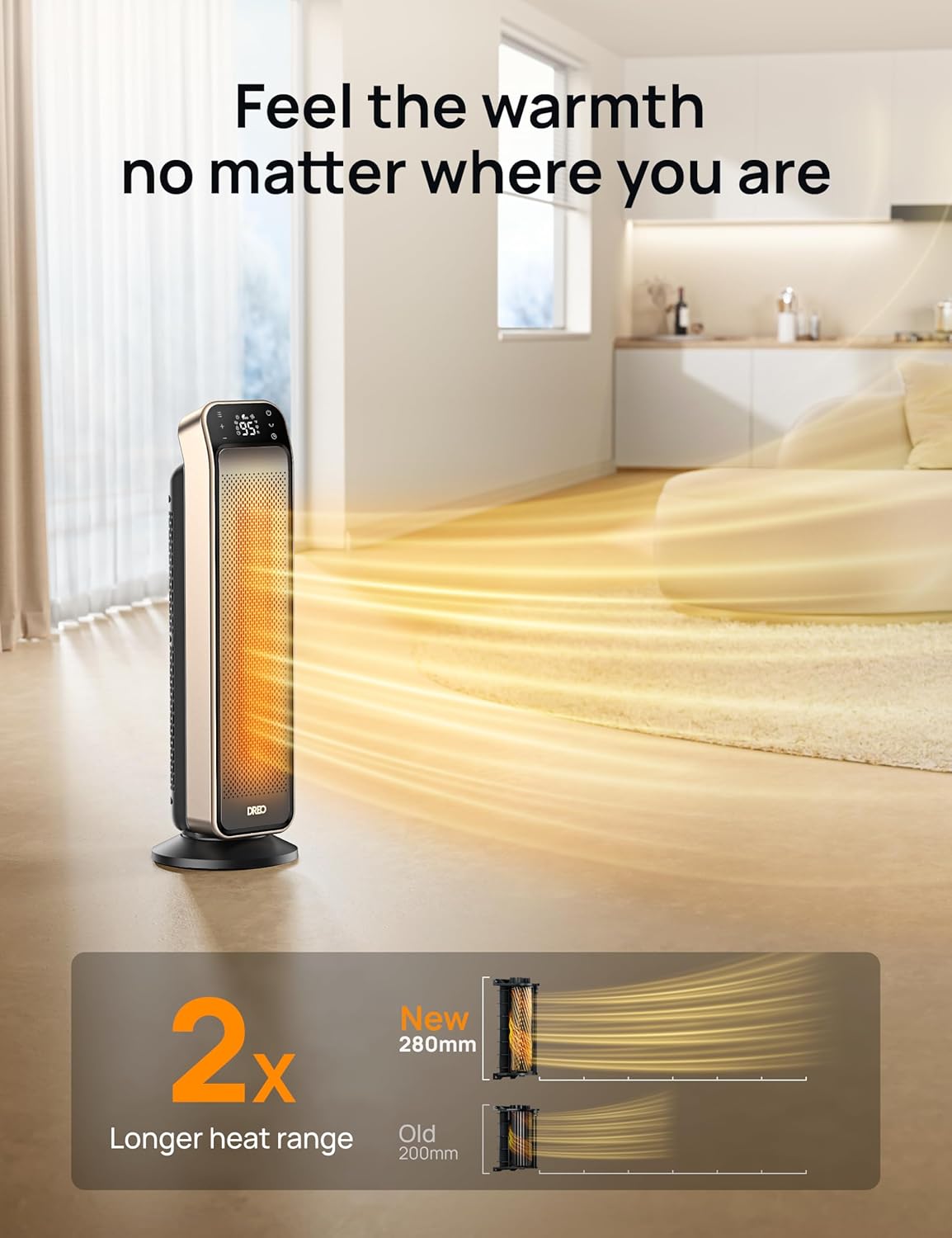 DREO 1500W PTC 25'' Space Heater Solaris Max Silver and Gold - 24hrsmart