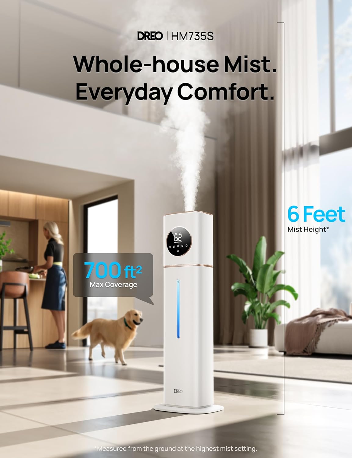 DREO Smart Ultrasonic Humidifier, 100H Runtime for Large Rooms - 3gal - 24hrsmart