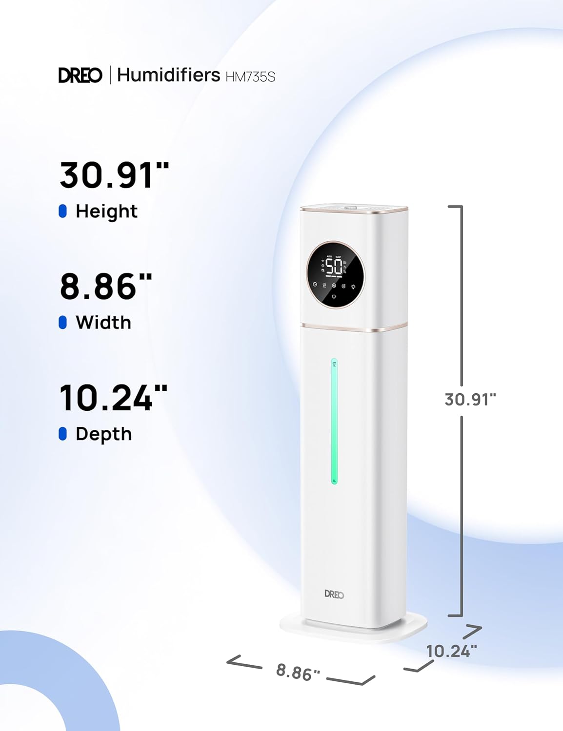 DREO Smart Ultrasonic Humidifier, 100H Runtime for Large Rooms - 3gal - 24hrsmart