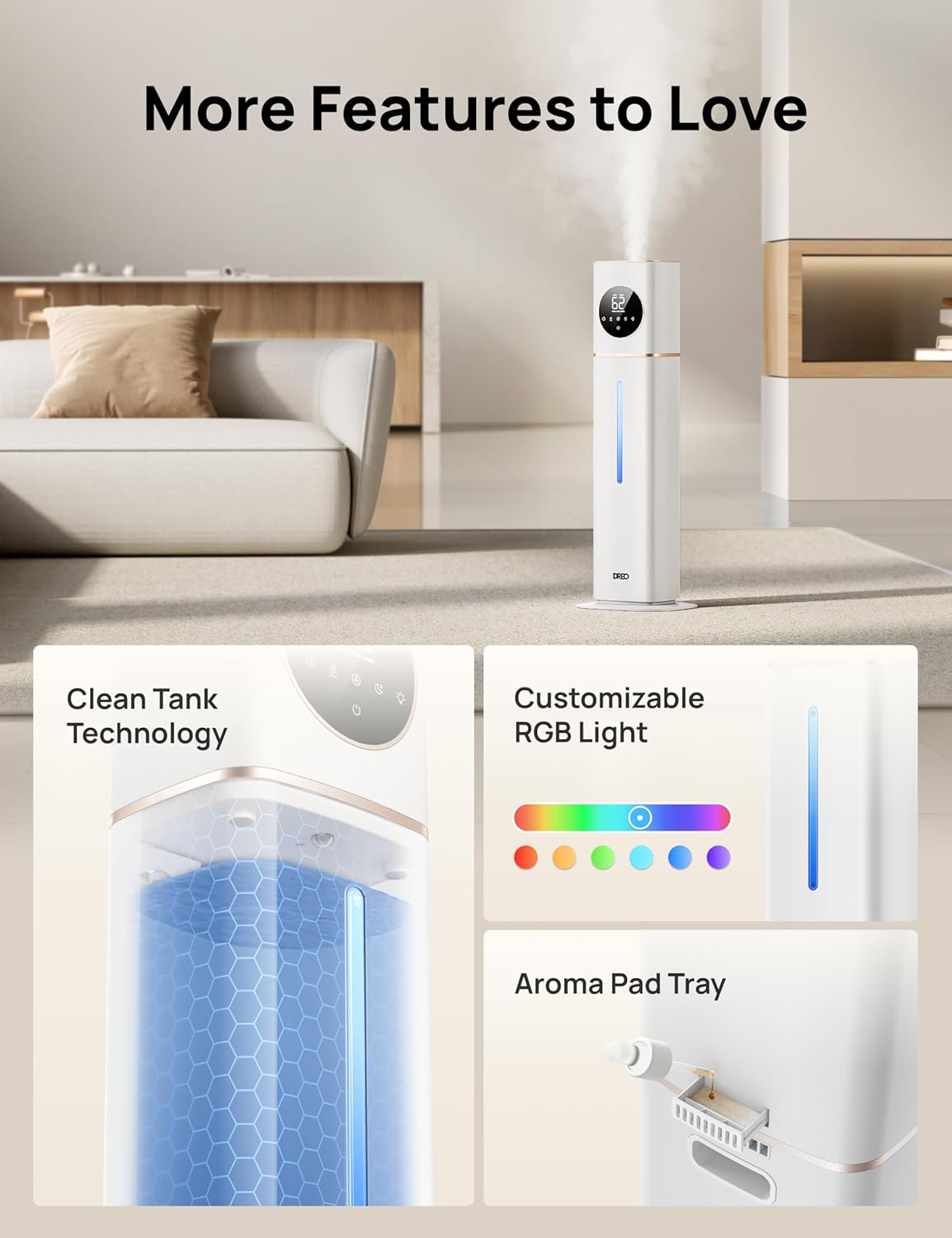 DREO Smart Ultrasonic Humidifier, 100H Runtime for Large Rooms - 3gal - 24hrsmart
