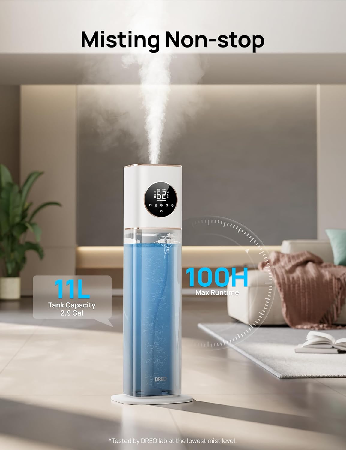 DREO Smart Ultrasonic Humidifier, 100H Runtime for Large Rooms - 3gal - 24hrsmart