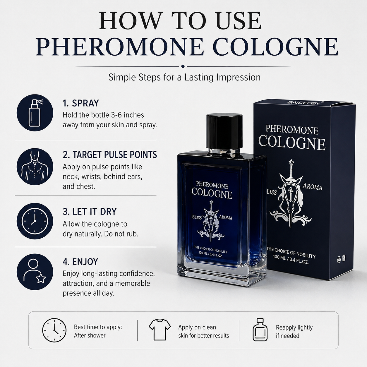 100ML men's pheromone infused cologne for dates, nightlife, and everyday wear