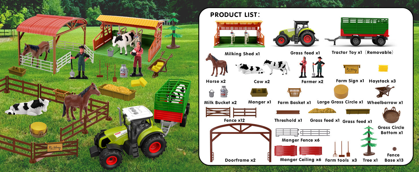 Dwi Dowellin Kids Tractor Toy Farm Playset,Toddlers Farm Vehicle Toys with Light&Sound,69 PCS Farm Toys Set with Farm Animals Fences Farmers for Kids 3-12 Years Old Boys Girls Birthday Gift 24hrsmart