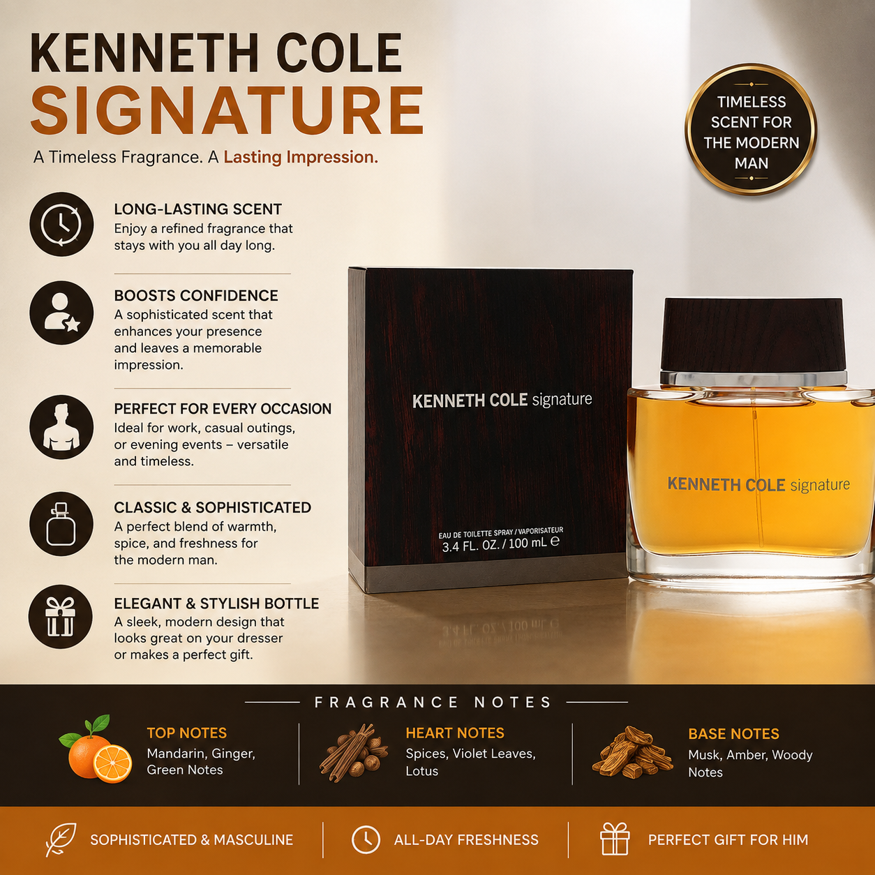 Kenneth Cole Signature men's cologne with clean refined masculine fragrance