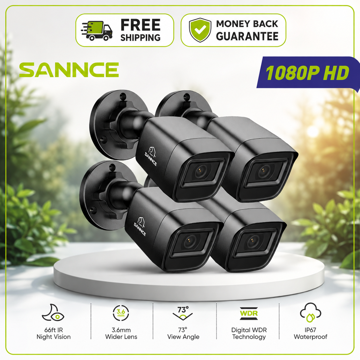 SANNCE Full HD 1080P Video TVI CCTV Home Security Camera Outdoor IR Night Vision - 24hrsmart