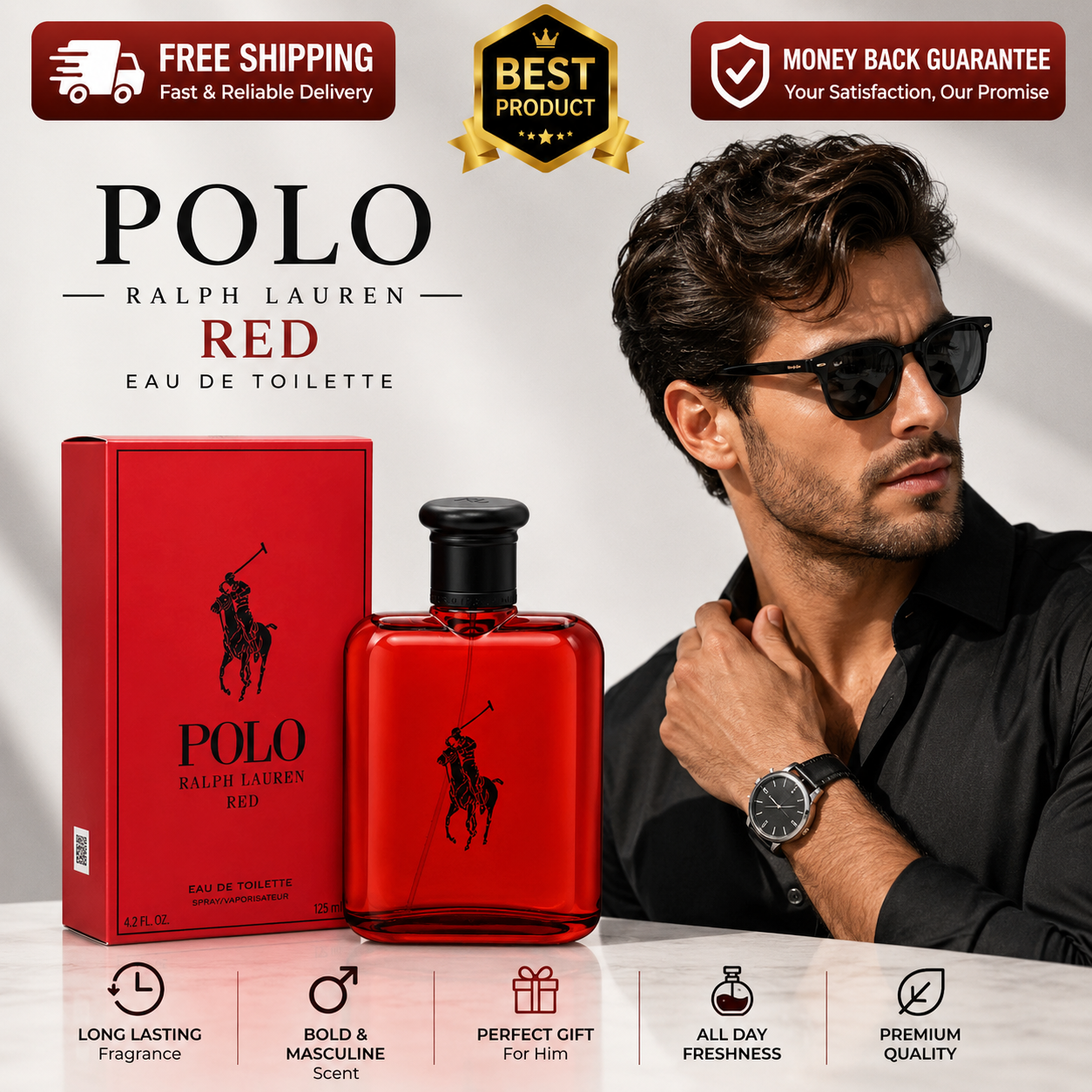 Ralph Lauren Polo Red EDT Cologne Spray for Men 4.2 oz