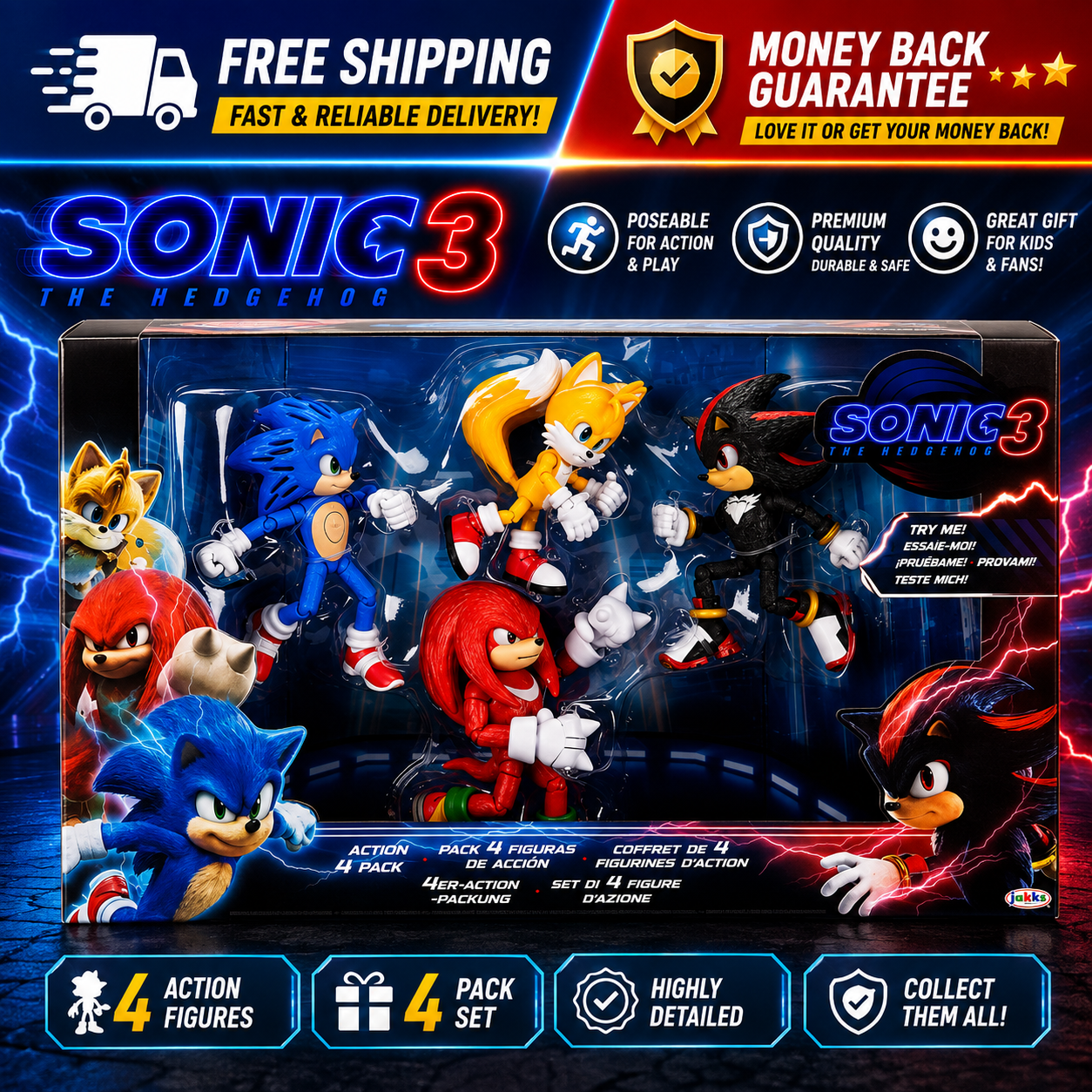 Sonic 3 Movie 5-Inch Action Figure 4-Pack N-A1R1S2R3S3-192995424104 - 24hrsmart