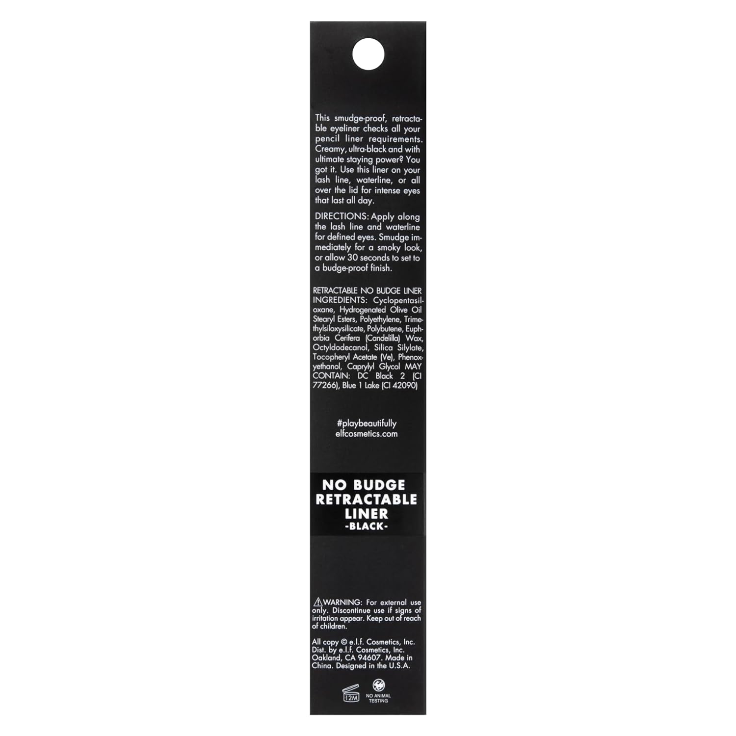 e.l.f. No Budge Retractable Eyeliner, Creamy, Ultra - Pigmented & Waterproof, Creates Bold & Defined Lines, Vegan & Cruelty - Free, Black 0.006 Oz - 24hrsmart