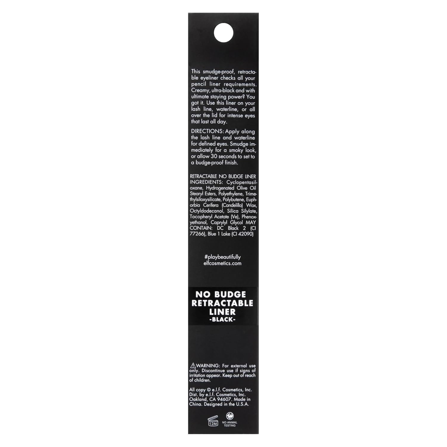 e.l.f. No Budge Retractable Eyeliner, Creamy, Ultra - Pigmented & Waterproof, Creates Bold & Defined Lines, Vegan & Cruelty - Free, Black 0.006 Oz - 24hrsmart