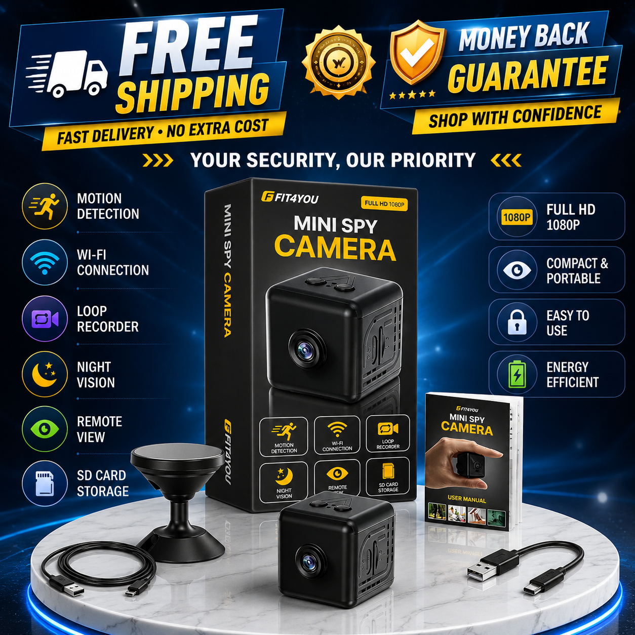 Mini Camera WiFi HD IP Night Vision Camcorder Home Security Video Audio 1080P - 24hrsmart