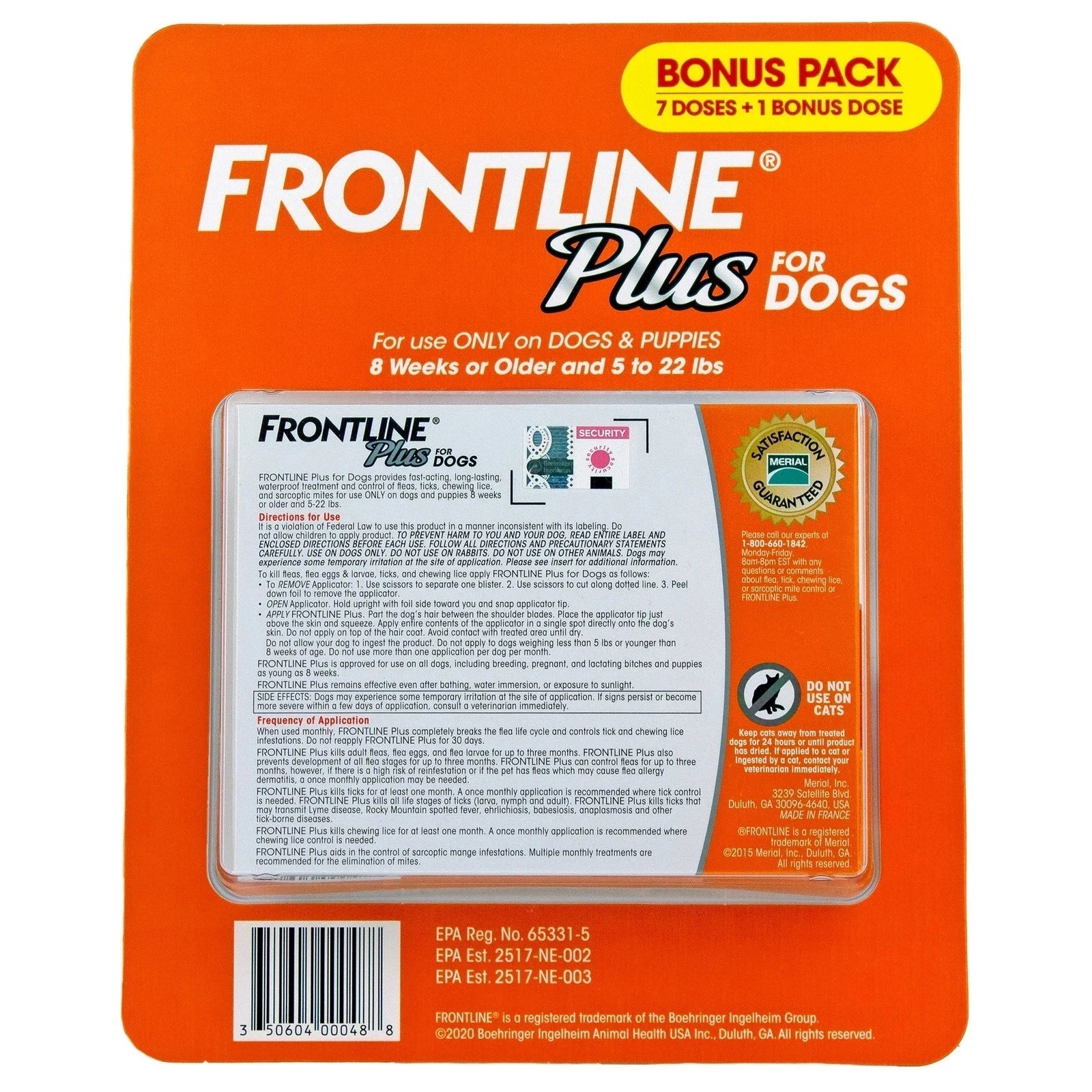 Frontline Plus for Dogs Flea and Tick Small Dog Treatment 5 - 22 lb, 8 Doses - 24hrsmart