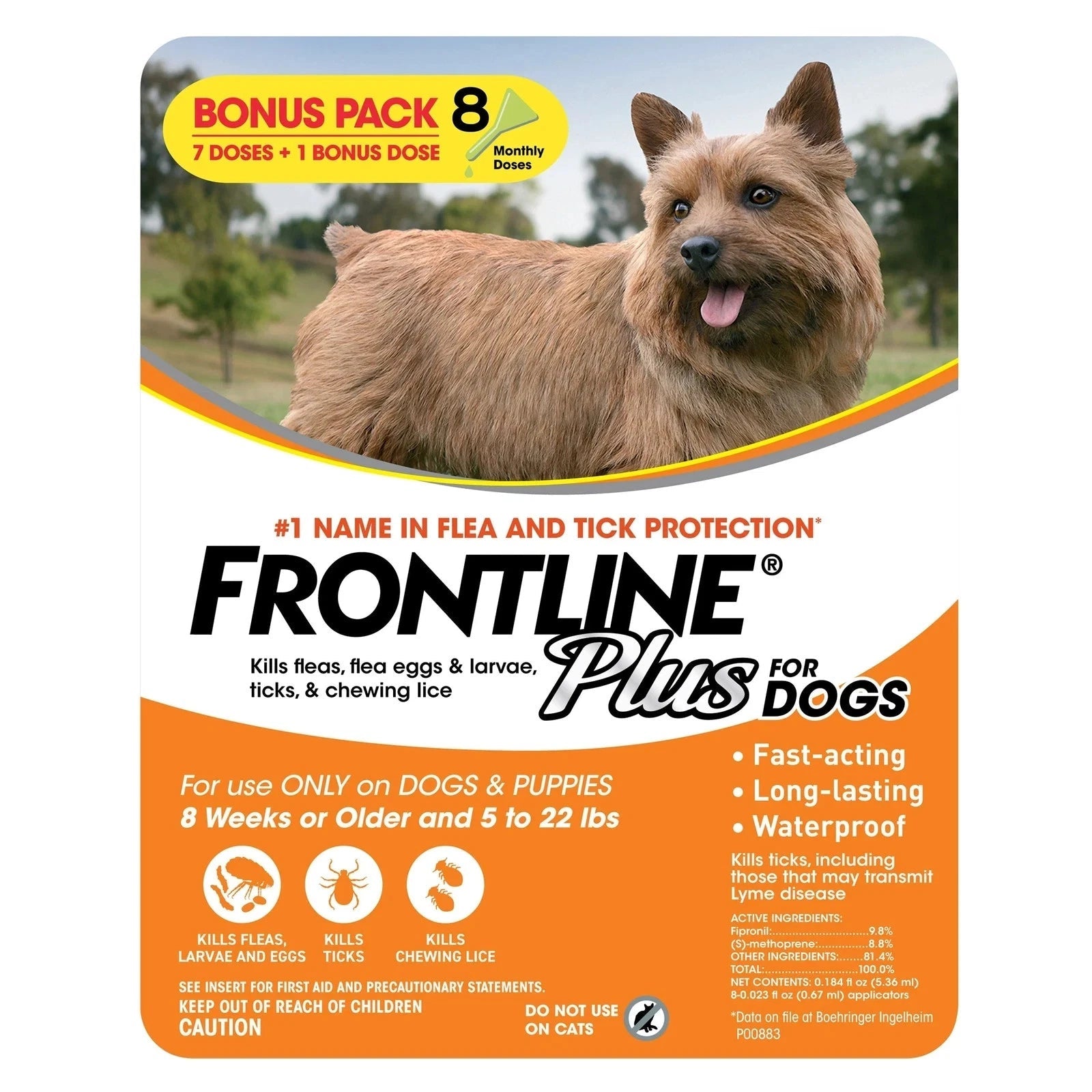 Frontline Plus for Dogs Flea and Tick Small Dog Treatment 5 - 22 lb, 8 Doses - 24hrsmart