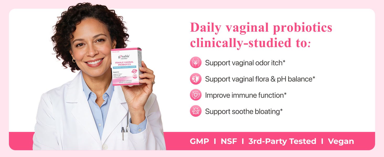 Gynable Vaginal Probiotics for Womem,Female Probiotic for pH Balance with Lactobacillus 5 Billion CFU Probiotics Blend,Selenium - Vitamin D3,Promote Healthy Vaginal Odor & Vaginal Flora,30 Count - 24hrsmart