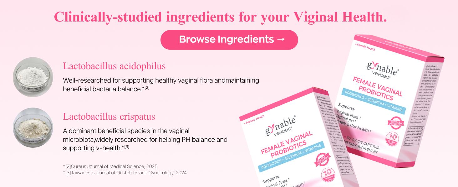Gynable Vaginal Probiotics for Womem,Female Probiotic for pH Balance with Lactobacillus 5 Billion CFU Probiotics Blend,Selenium - Vitamin D3,Promote Healthy Vaginal Odor & Vaginal Flora,30 Count - 24hrsmart