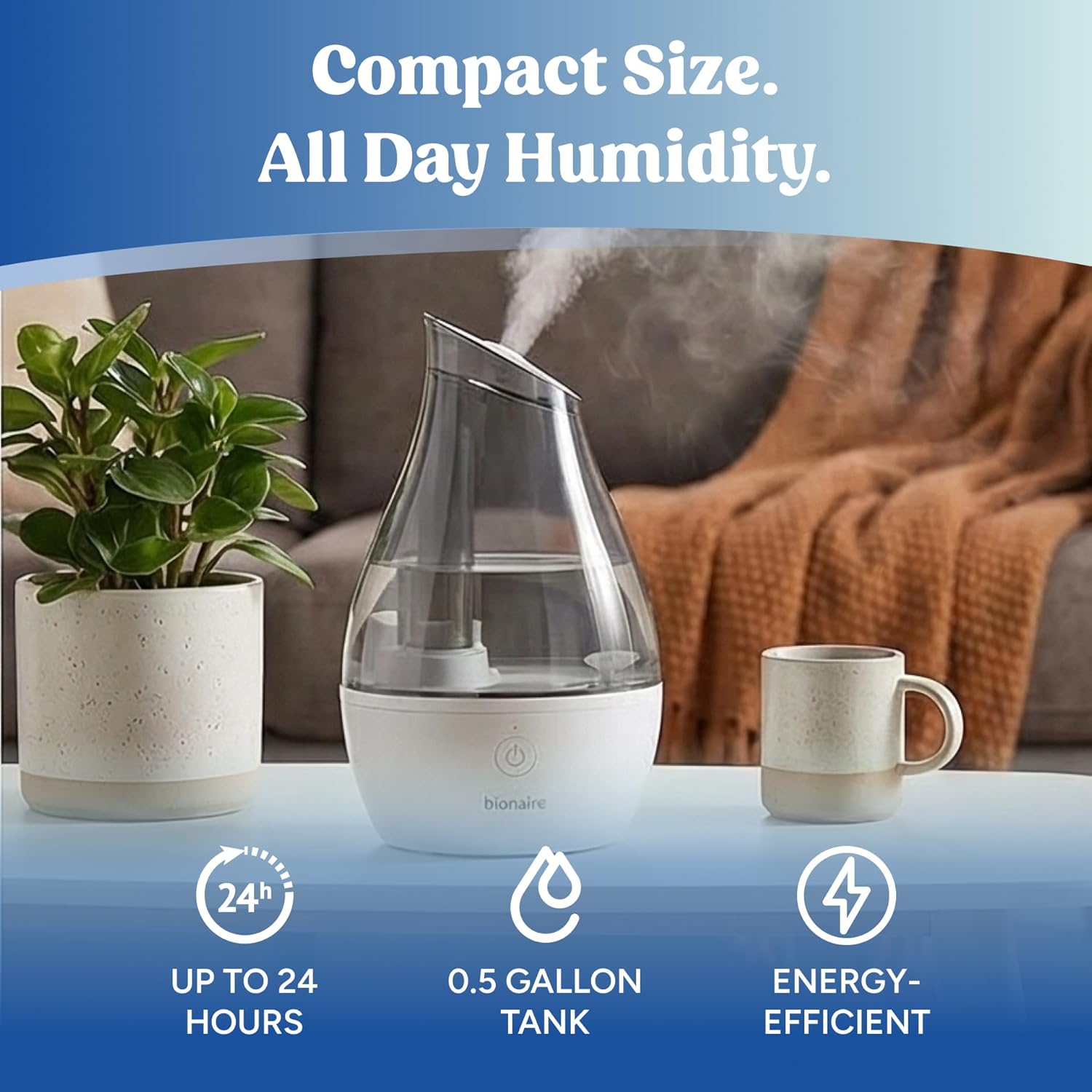 Holmes 0.5gal Virtually Silent Ultrasonic Cool Mist Humidifier - 24hrsmart