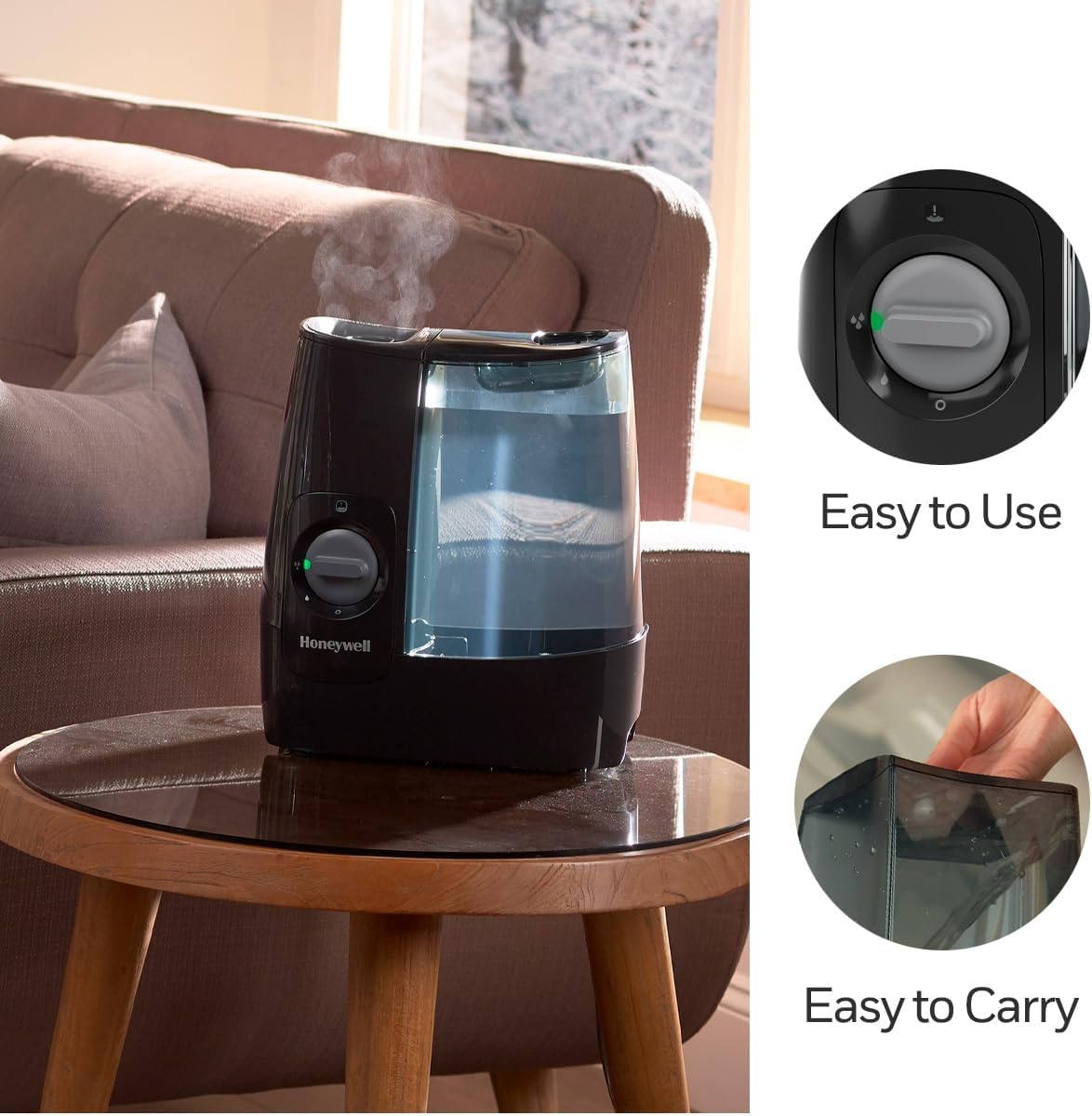 Honeywell HWM845 Warm Mist Humidifier with Essential Oil Cup Filter Free Black - 24hrsmart