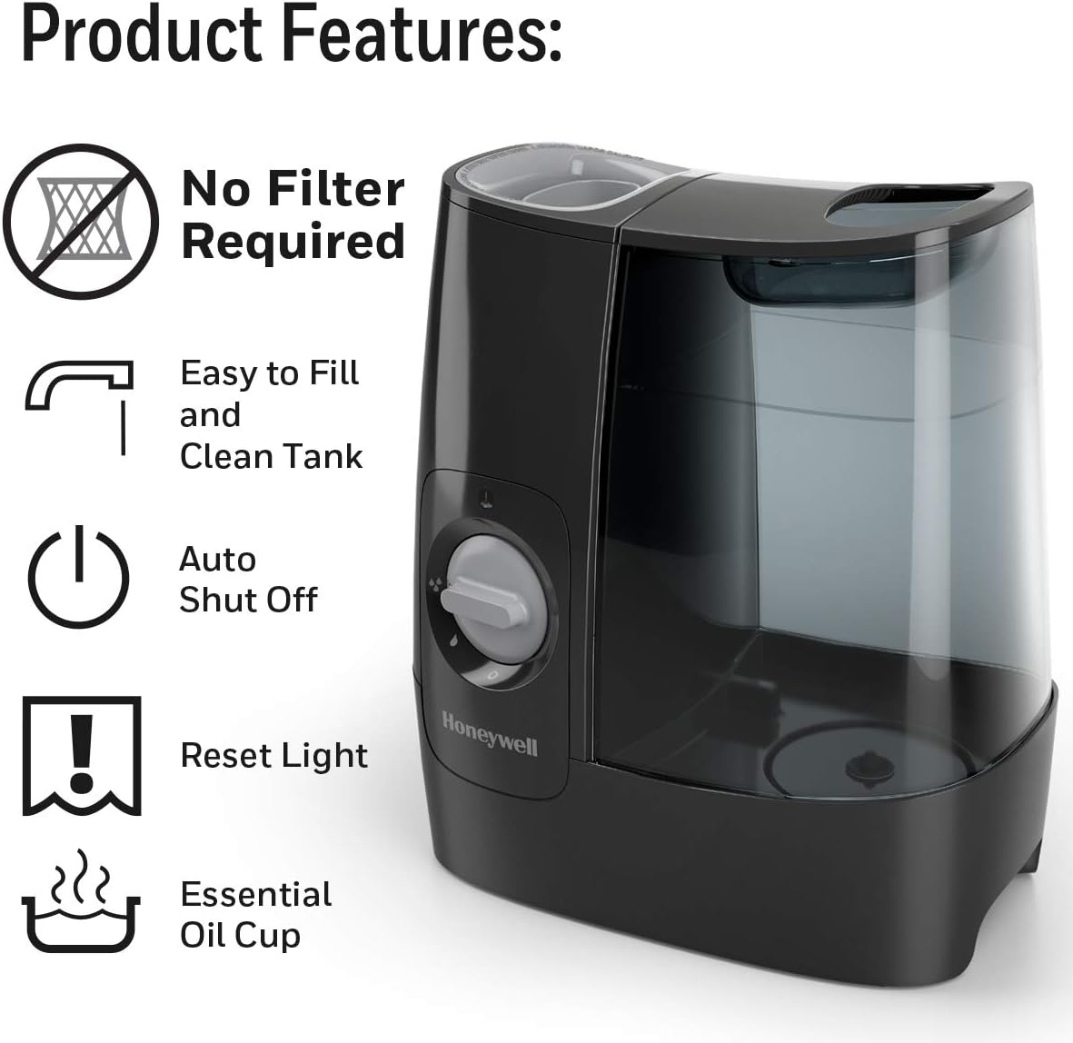 Honeywell HWM845 Warm Mist Humidifier with Essential Oil Cup Filter Free Black - 24hrsmart
