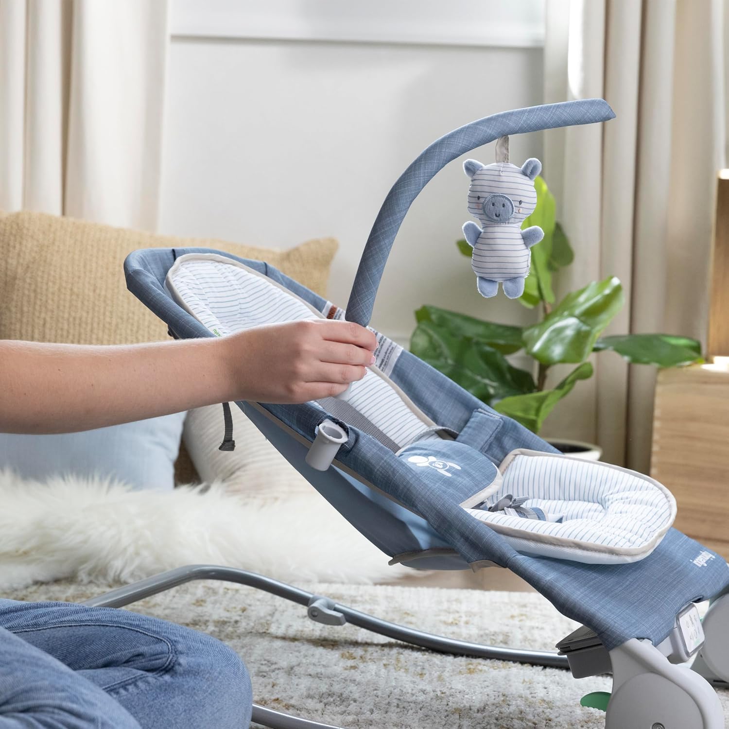 Ingenuity Happy Belly Rock - to - Bounce Massage Seat - Chambray - 24hrsmart