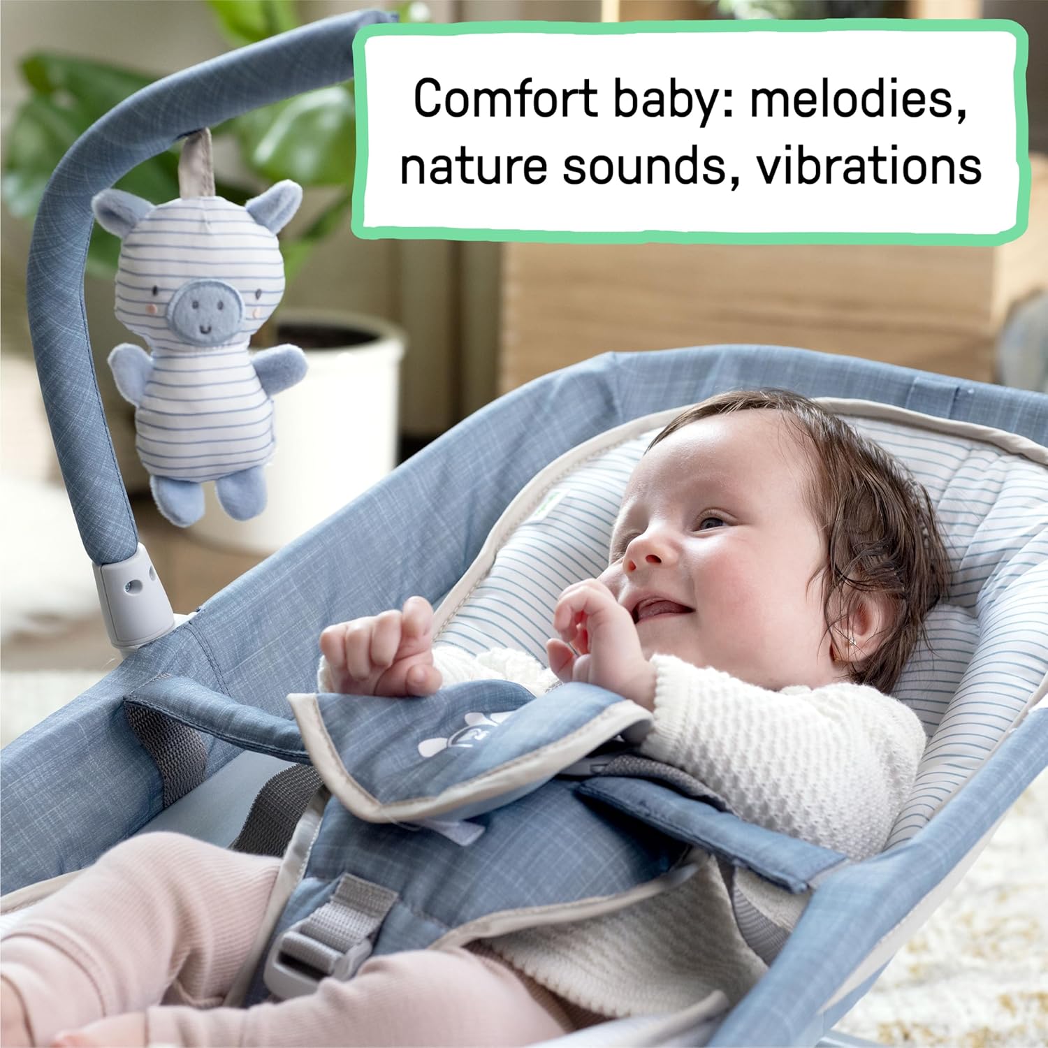 Ingenuity Happy Belly Rock - to - Bounce Massage Seat - Chambray - 24hrsmart