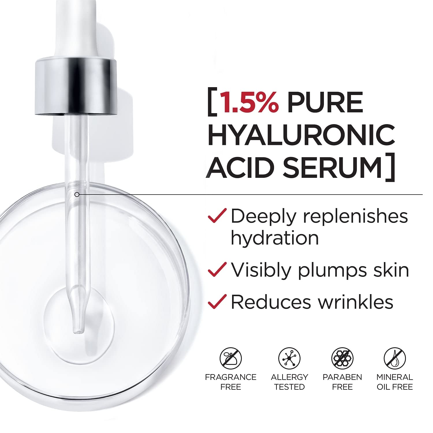L'Oreal Paris Revitalift 1.5% Pure Hyaluronic Acid Face Serum, Hydrate & Reduce Wrinkles, Fragrance Free 1.7 oz - 24hrsmart