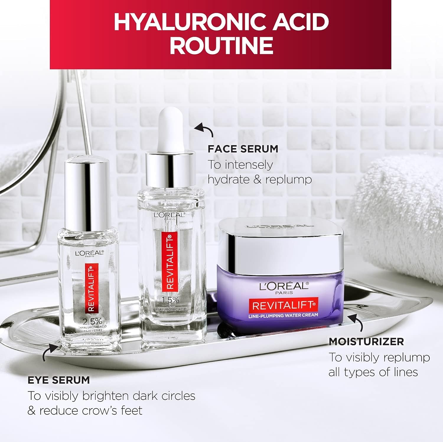 L'Oreal Paris Revitalift 1.5% Pure Hyaluronic Acid Face Serum, Hydrate & Reduce Wrinkles, Fragrance Free 1.7 oz - 24hrsmart