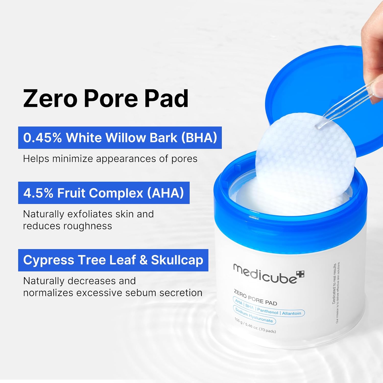 Medicube Zero Pore Pads 2.0 – Dual - Textured Exfoliating Toner Pads with 4.5% AHA & 0.45% BHA – 70 Pads - 24hrsmart