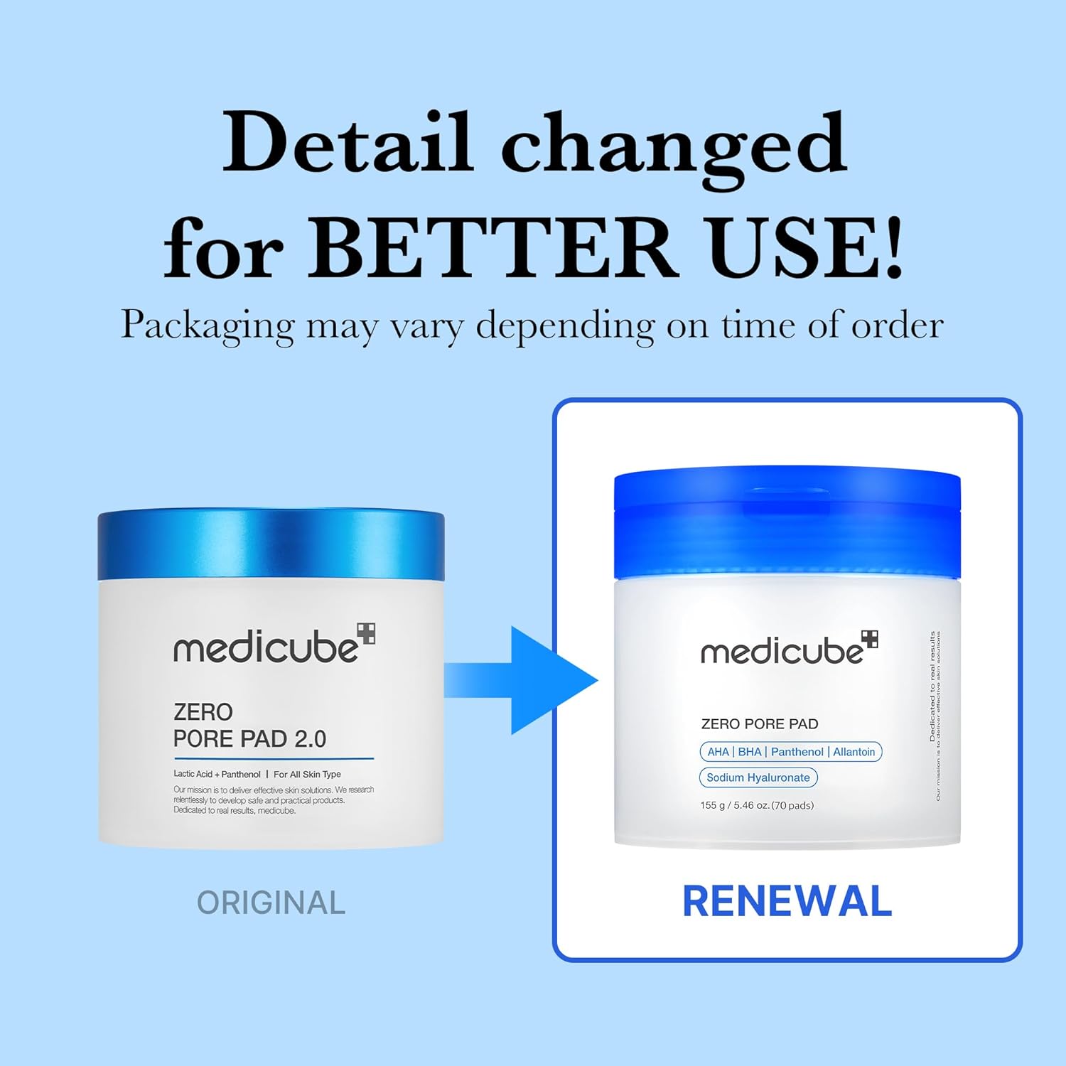 Medicube Zero Pore Pads 2.0 – Dual - Textured Exfoliating Toner Pads with 4.5% AHA & 0.45% BHA – 70 Pads - 24hrsmart