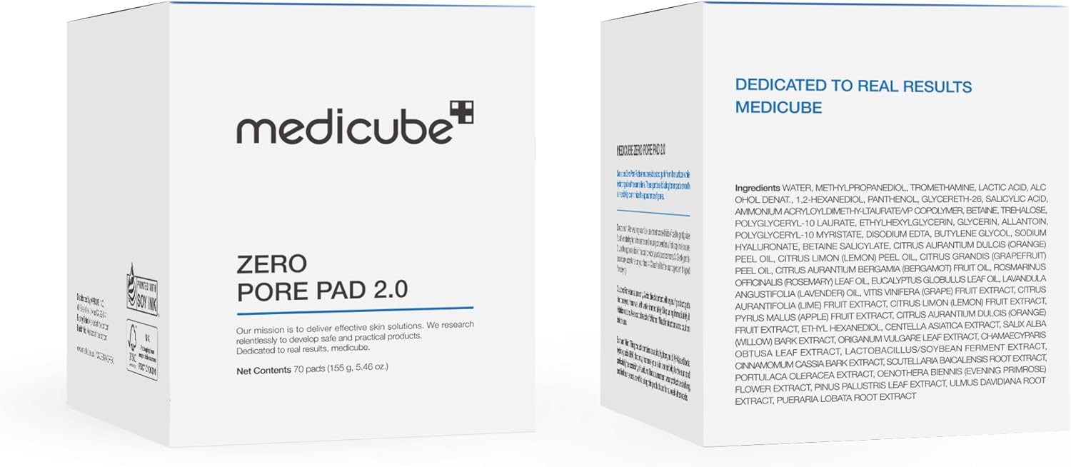 Medicube Zero Pore Pads 2.0 – Dual - Textured Exfoliating Toner Pads with 4.5% AHA & 0.45% BHA – 70 Pads - 24hrsmart
