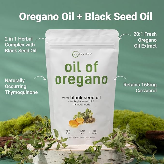 Micro Ingredients Oil of Oregano Softgels with Black Seed Oil – 150 Count Immune Support Formula - 24hrsmart