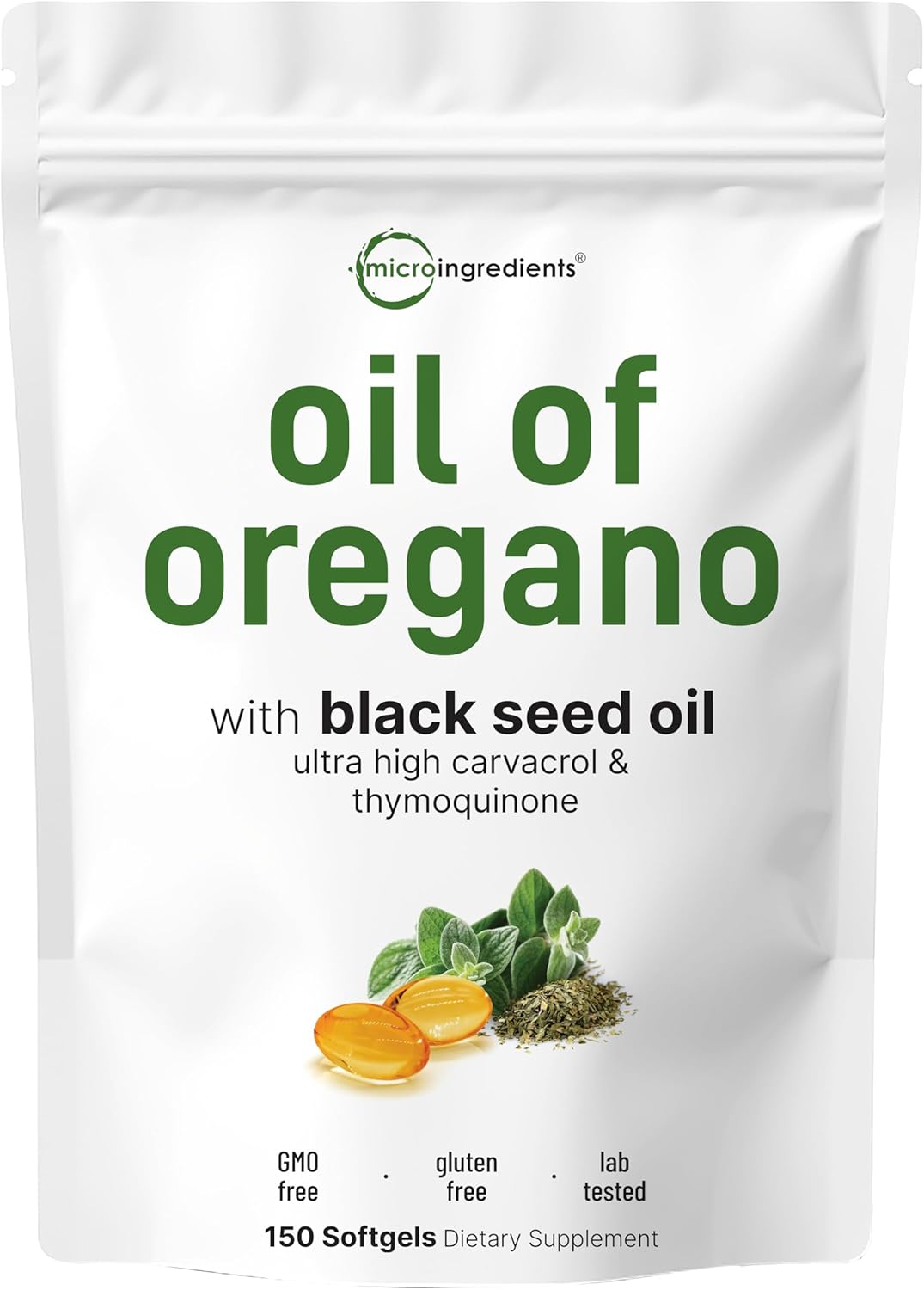Micro Ingredients Oil of Oregano Softgels with Black Seed Oil – 150 Count Immune Support Formula - 24hrsmart