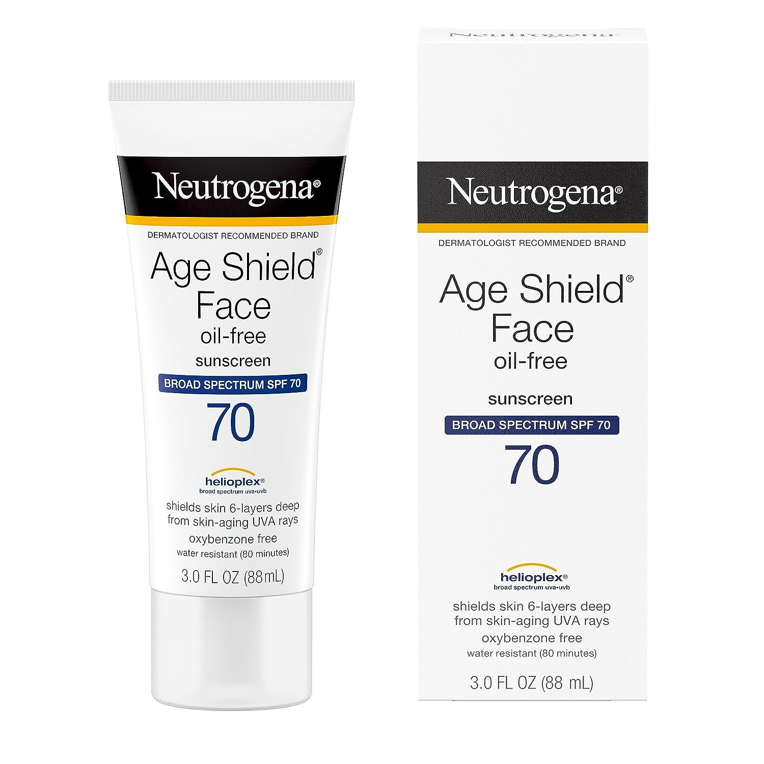 Neutrogena Age Shield Face Oil - Free Sunscreen Lotion with Broad Spectrum SPF 70, Non - Comedogenic Moisturizing Sunscreen to Help Prevent Signs of Aging, PABA - Free, 3 fl. oz (Pack of 3) - 24hrsmart