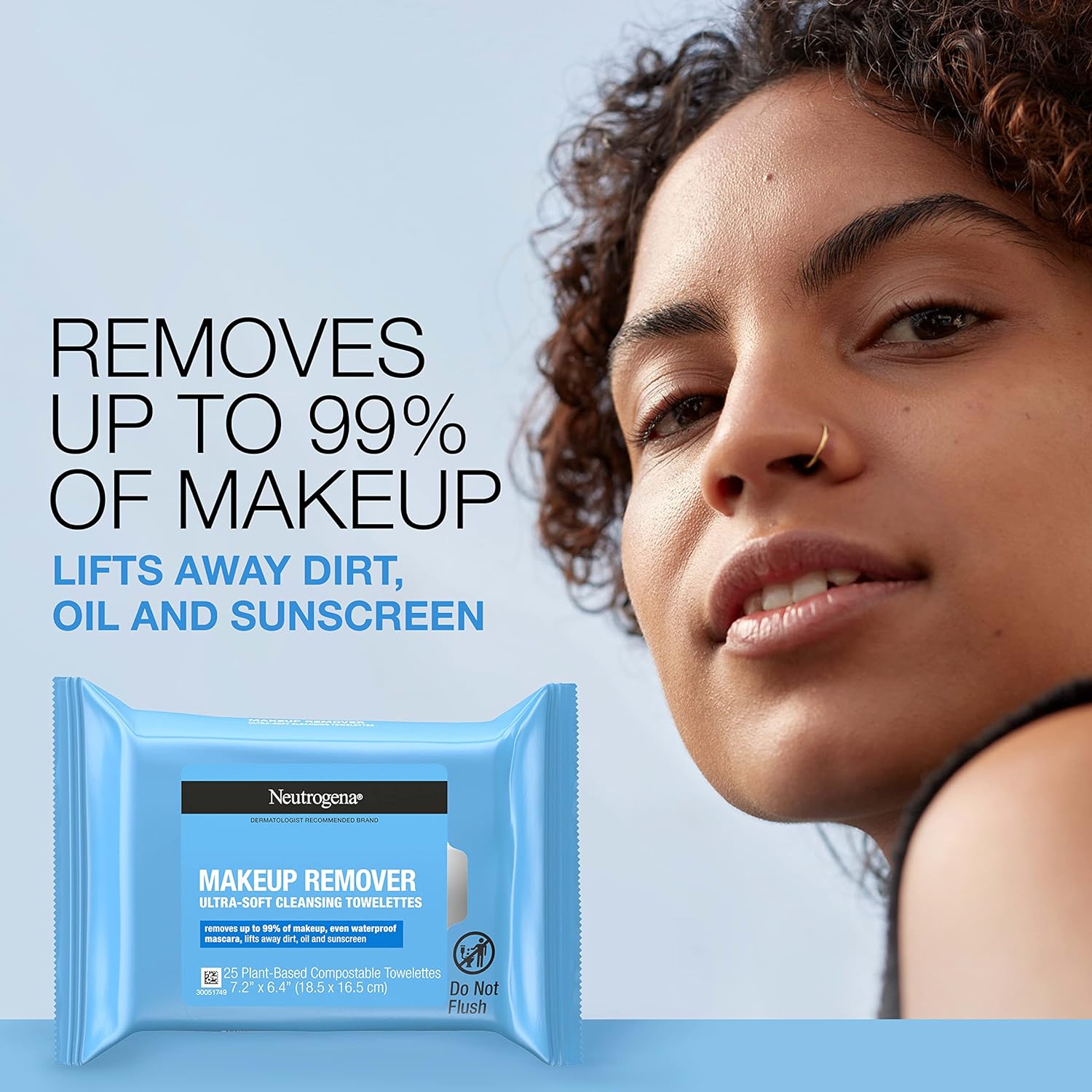 Neutrogena Cleansing Fragrance Free Makeup Remover Face Wipes, Cleansing Facial Towelettes for Waterproof Makeup, Alcohol - Free, Unscented, 100% Plant - Based Fibers, Twin Pack, 2 x 25 ct - 24hrsmart