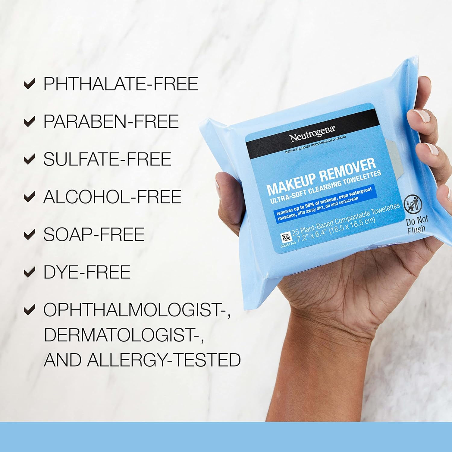 Neutrogena Cleansing Fragrance Free Makeup Remover Face Wipes, Cleansing Facial Towelettes for Waterproof Makeup, Alcohol - Free, Unscented, 100% Plant - Based Fibers, Twin Pack, 2 x 25 ct - 24hrsmart