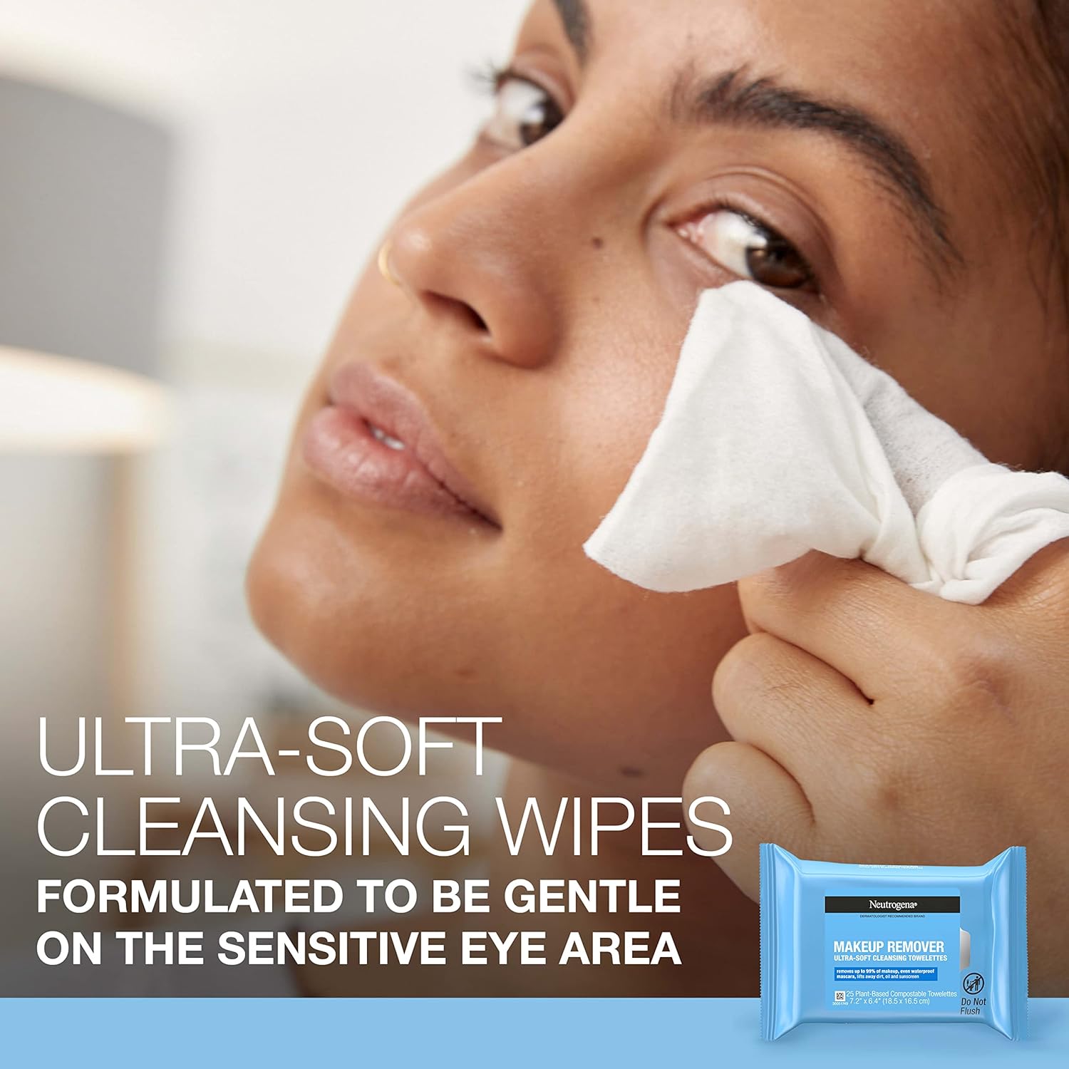 Neutrogena Cleansing Fragrance Free Makeup Remover Face Wipes, Cleansing Facial Towelettes for Waterproof Makeup, Alcohol - Free, Unscented, 100% Plant - Based Fibers, Twin Pack, 2 x 25 ct - 24hrsmart