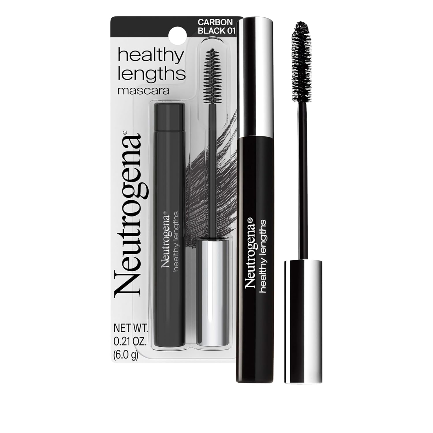 Neutrogena Healthy Lengths Mascara - with Vitamin E & Olive Oil, Lengthening Formula Extends the Look of Your Lashes up to 100% without Clumping, Flaking or Smudging, 0.21 oz - 24hrsmart