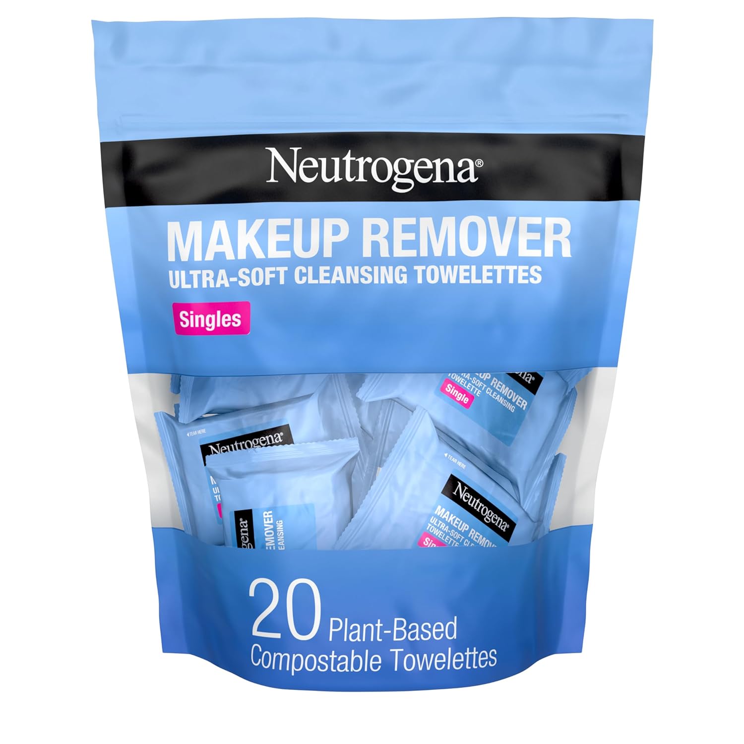 Neutrogena Makeup Remover Wipes Singles, Daily Facial Cleanser Towelettes, Gently Removes Oil & Makeup, Alcohol - Free Makeup Wipes, Individually Wrapped, 20 ct - 24hrsmart